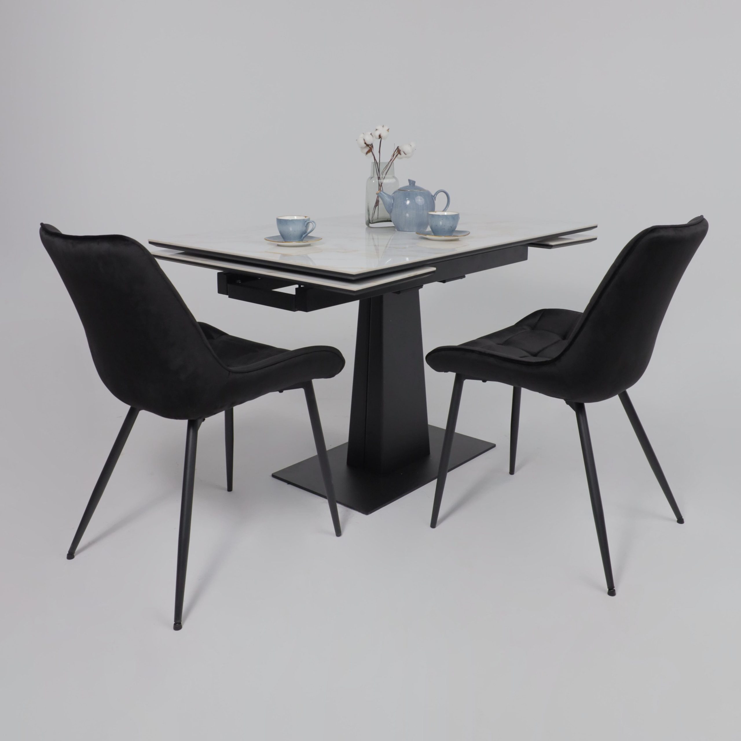 Стол AV 2119, МДФ+керамика, раздвижной 1200 (1800)*800 белый, глянцевый CARLA LARKIN /черный