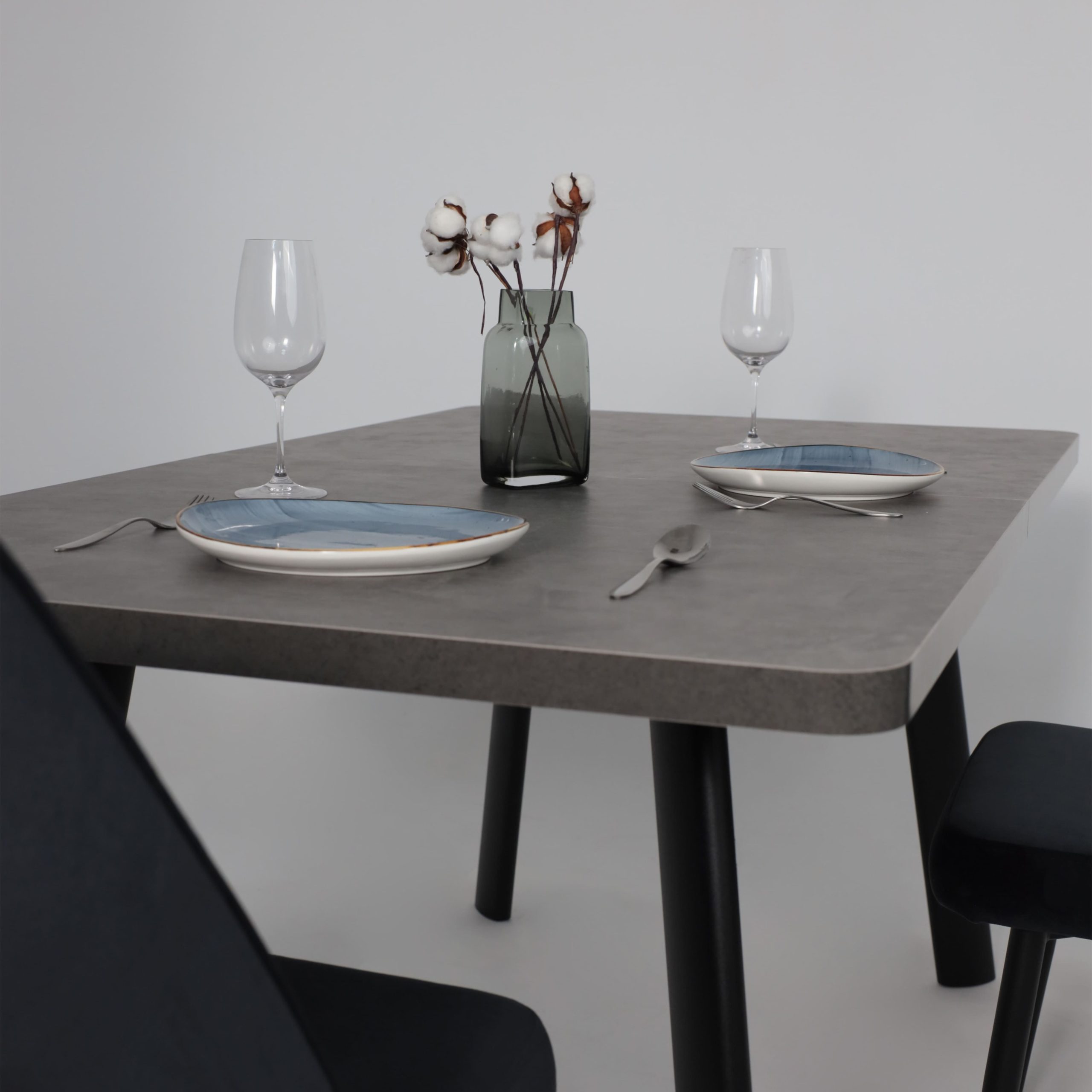 Стол LEON LUX RADIAL-160, раздвижной 160(205)х90, Дымчатая керамика/Чёрный