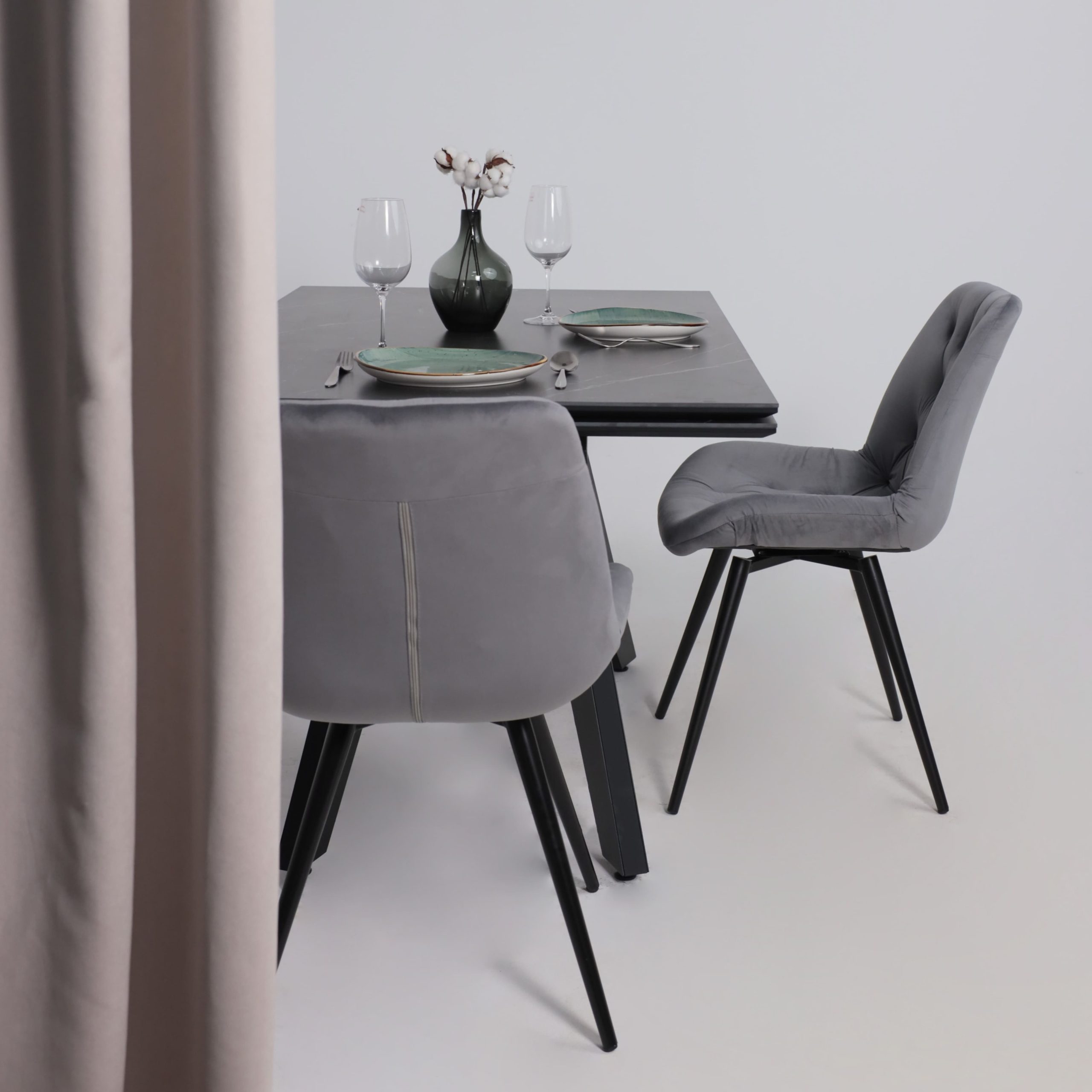 Стол AV 2122, МДФ+керамика, раздвижной 1400 (2000)*850 черный, матовый SHAKESPEARE/черный