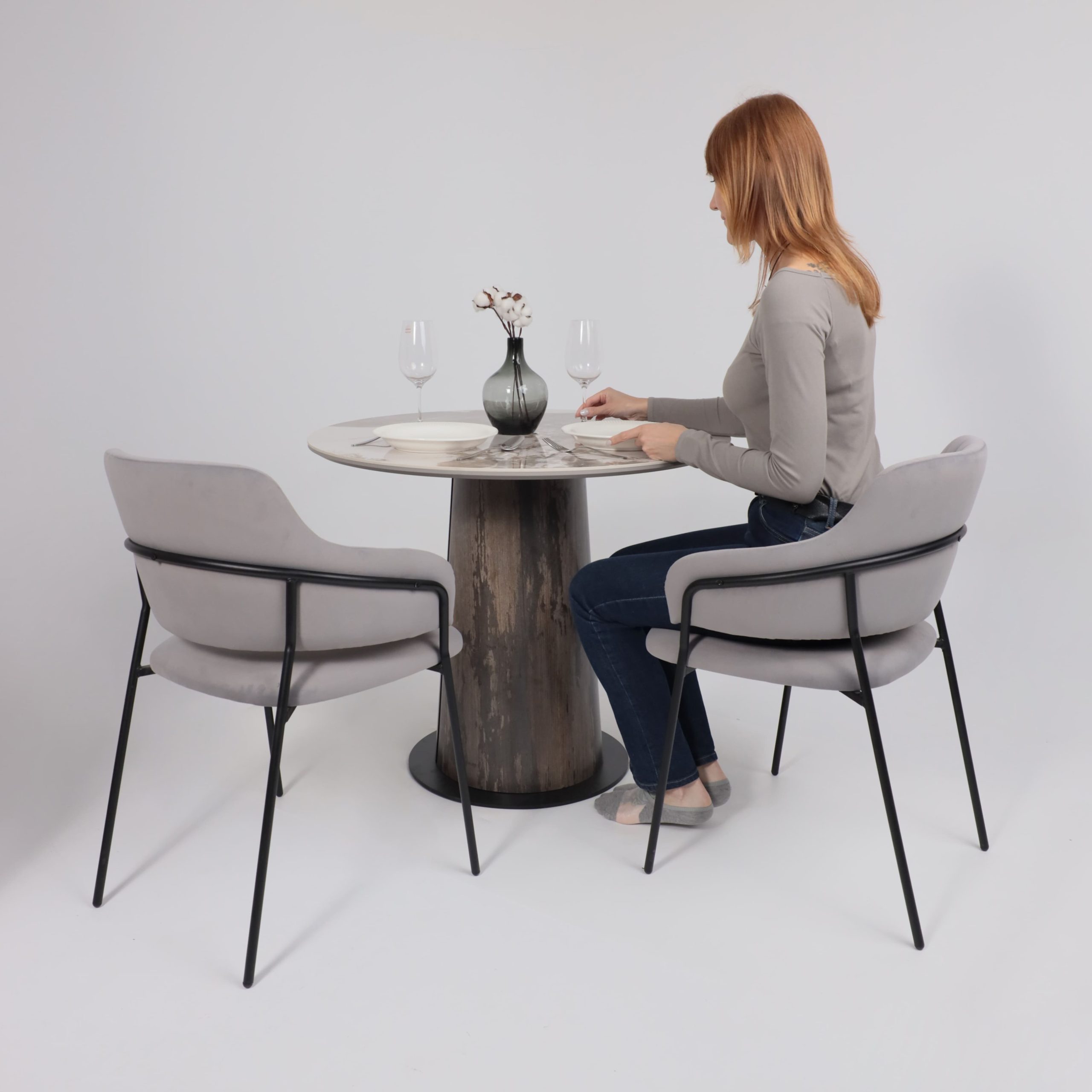 Стол AV 2317, МДФ+керамика, нераздвижной 900 белый, глянцевый PANDORA/черный+HPL Ипанема