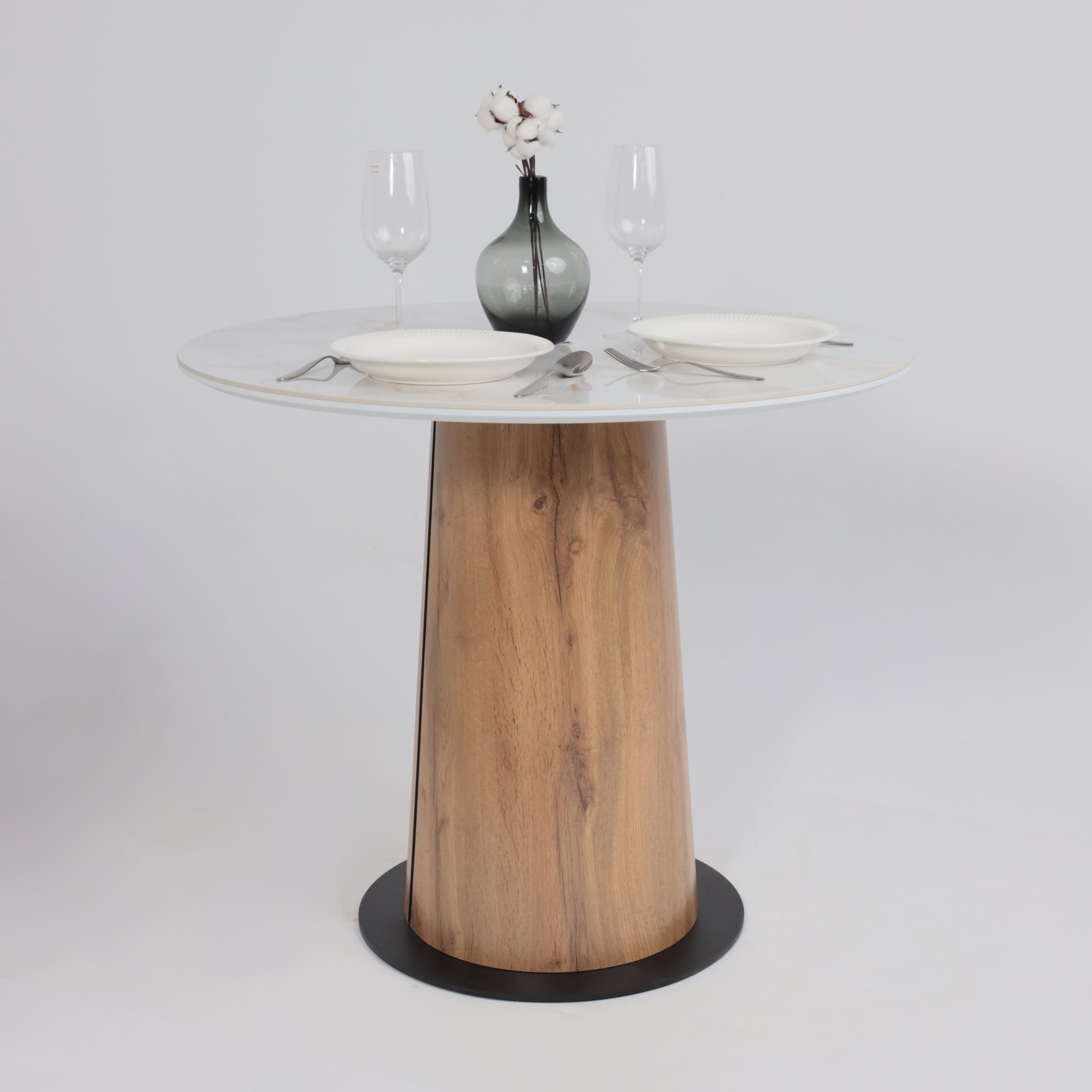 Стол AV 2317, МДФ+керамика, нераздвижной 900 белый, глянцевый CARLA LARKIN/черный+HPL Дуб Вотан