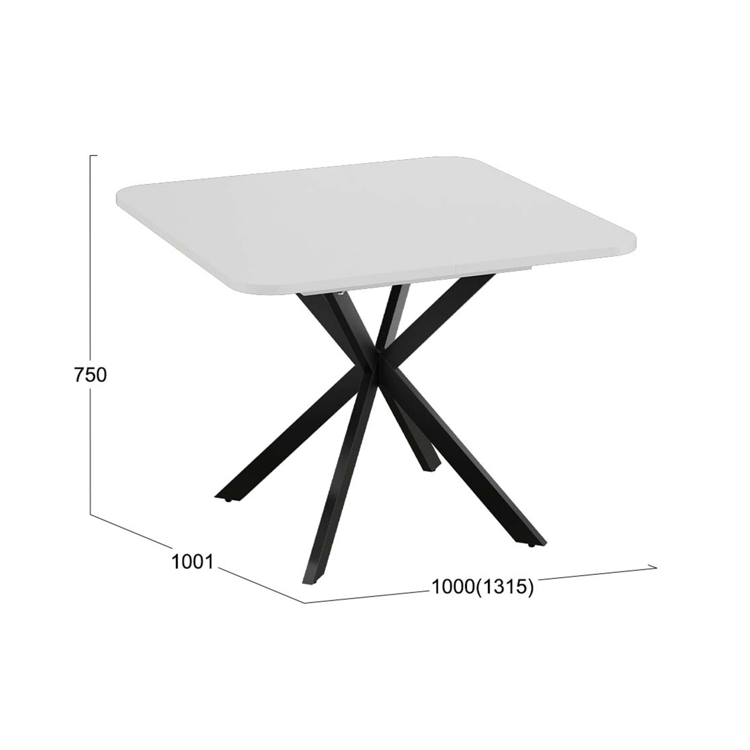 Стол раздвижной ЛИССАБОН Тип 1, 1000(1315)х1001х750, черные опоры/белый