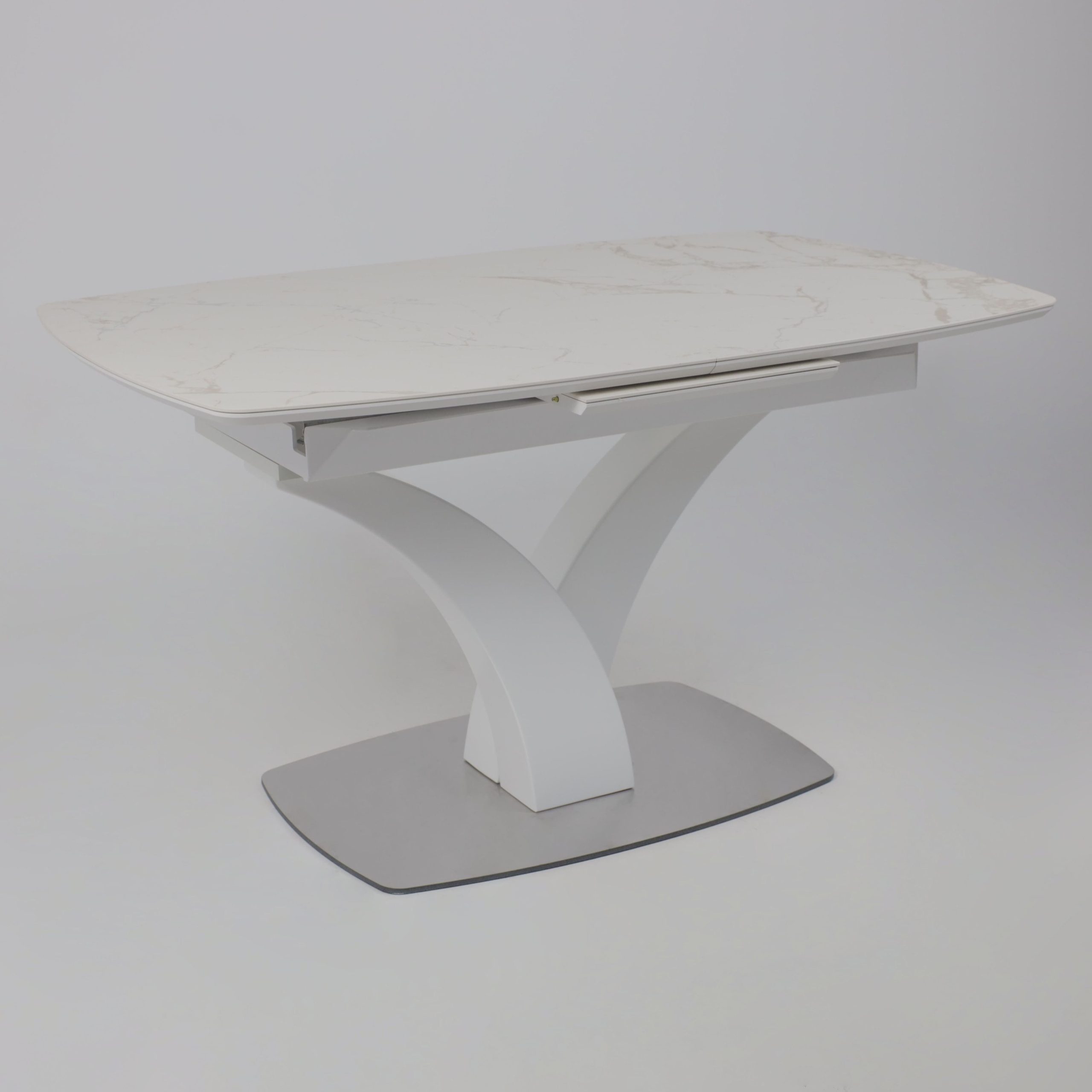 Стол НОТР ДАМ MODERNE, керамика 2 кат. 1400(1800)*850, Камень белый Calacata vagli/Белый Муар