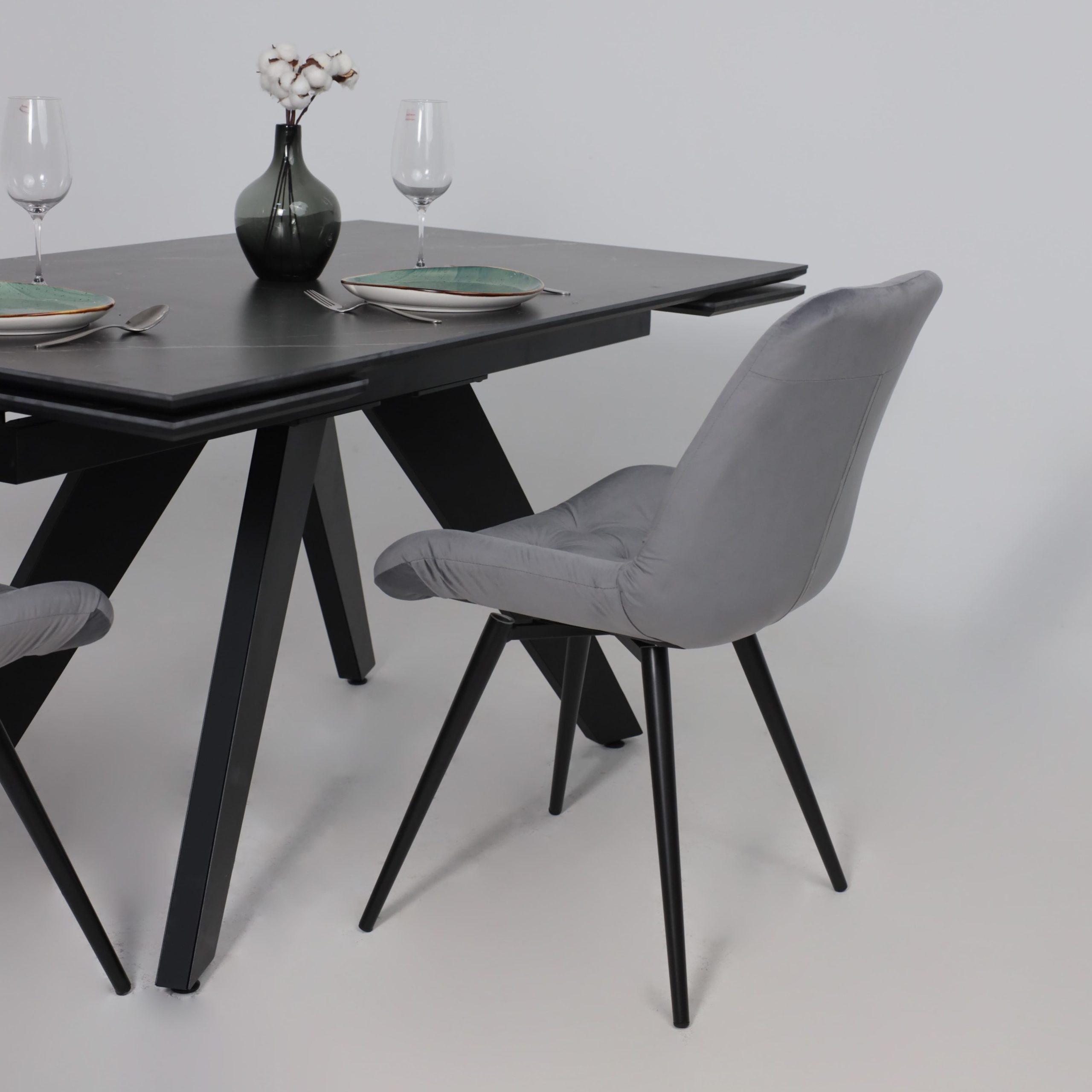 Стол AV 2122, МДФ+керамика, раздвижной 1400 (2000)*850 черный, матовый SHAKESPEARE/черный