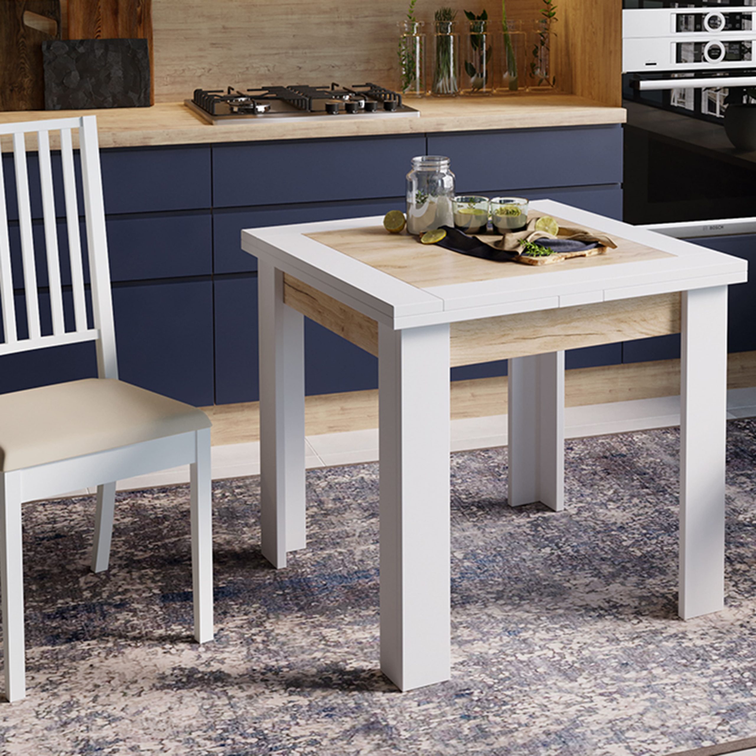 Стол раздвижной ХЬЮСТОН Тип 3, 790(1480)*790, крафт золотой/белый