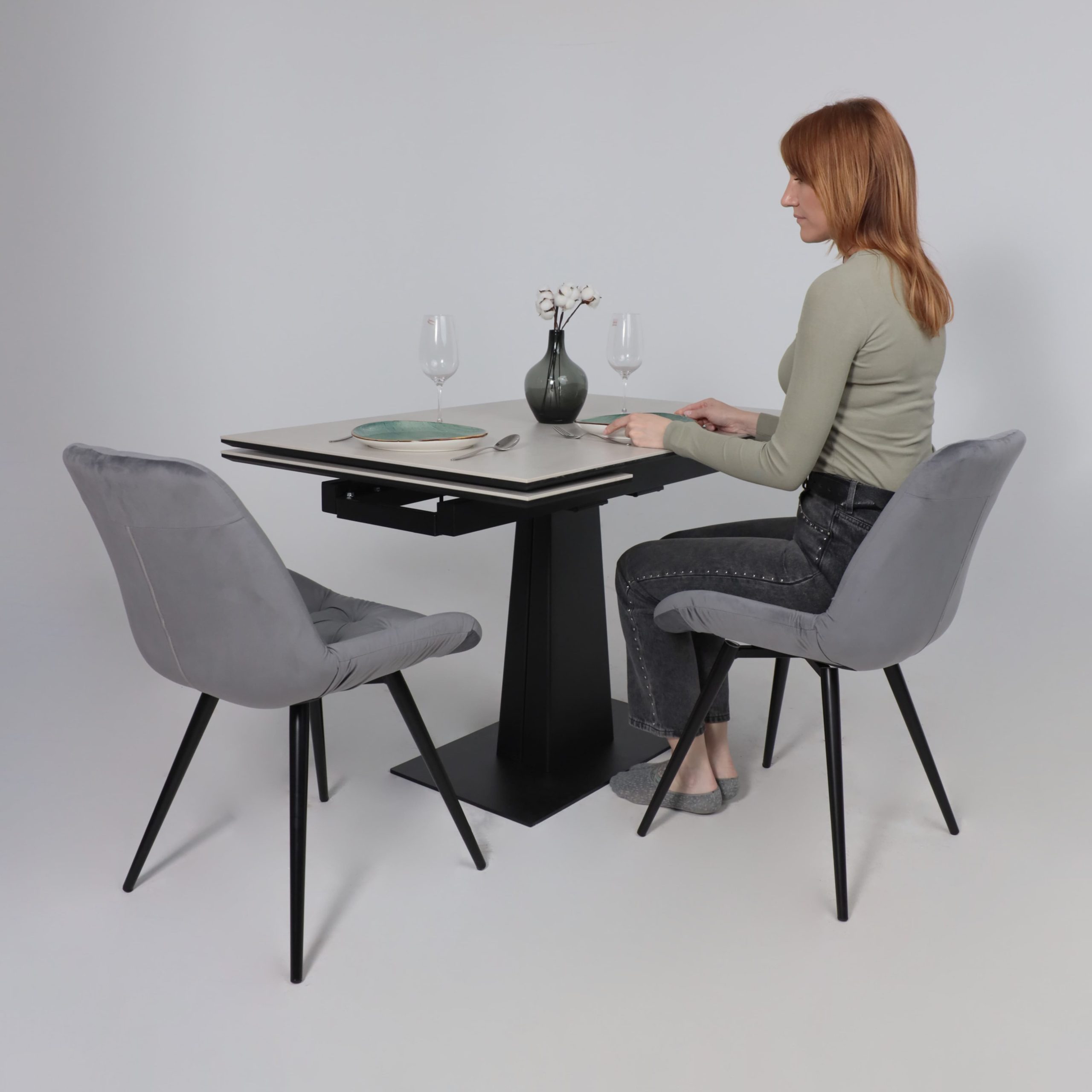 Стол AV 2119, МДФ+керамика, раздвижной 1200 (1800)*800 серый, матовый CARMEN LIDHT GREY/черный