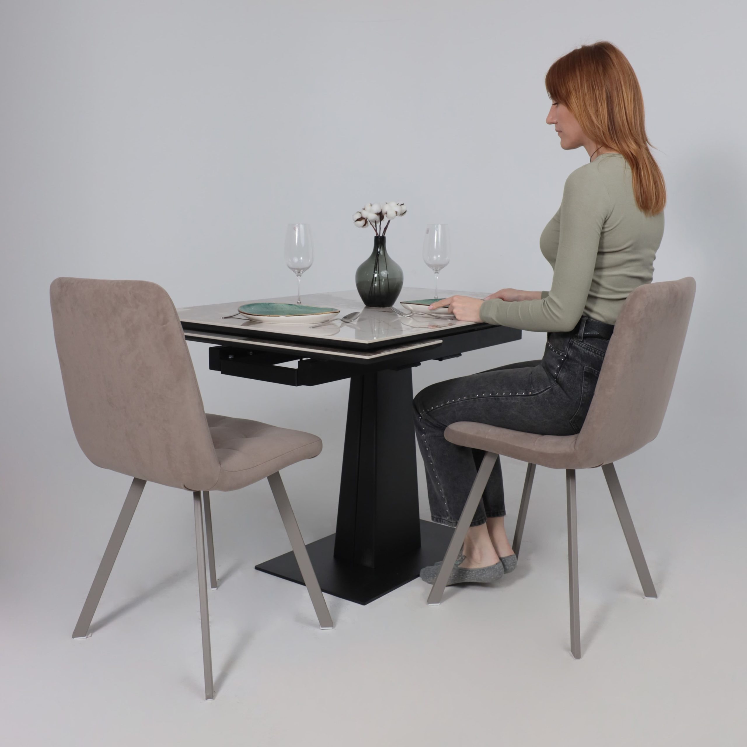 Стол AV 2119, МДФ+керамика, раздвижной 1200 (1800)*800 белый, глянцевый PANDORA/черный