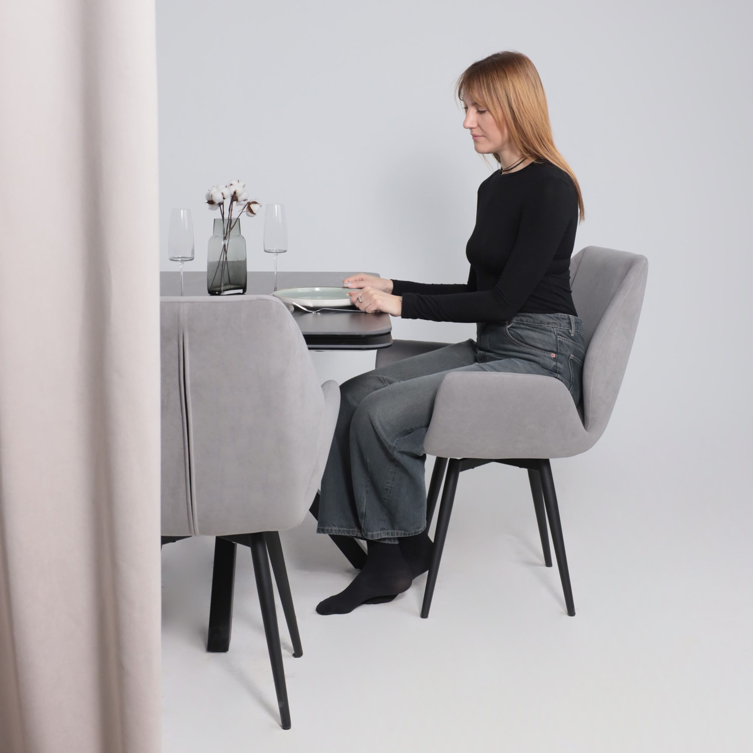 Стол РЕЙН NEW,керамика 0 кат. 1400(2040)*900, Камень черный Greys Black/Черный матовый