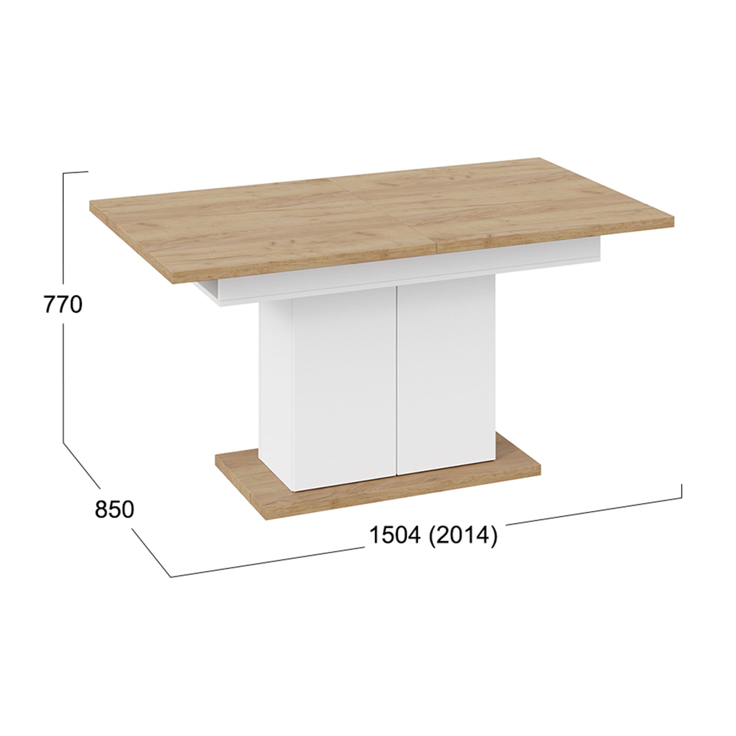 Стол раздвижной ДЕТРОЙТ Тип 1, 1504(2014)*850, дуб крафт золотой/белый
