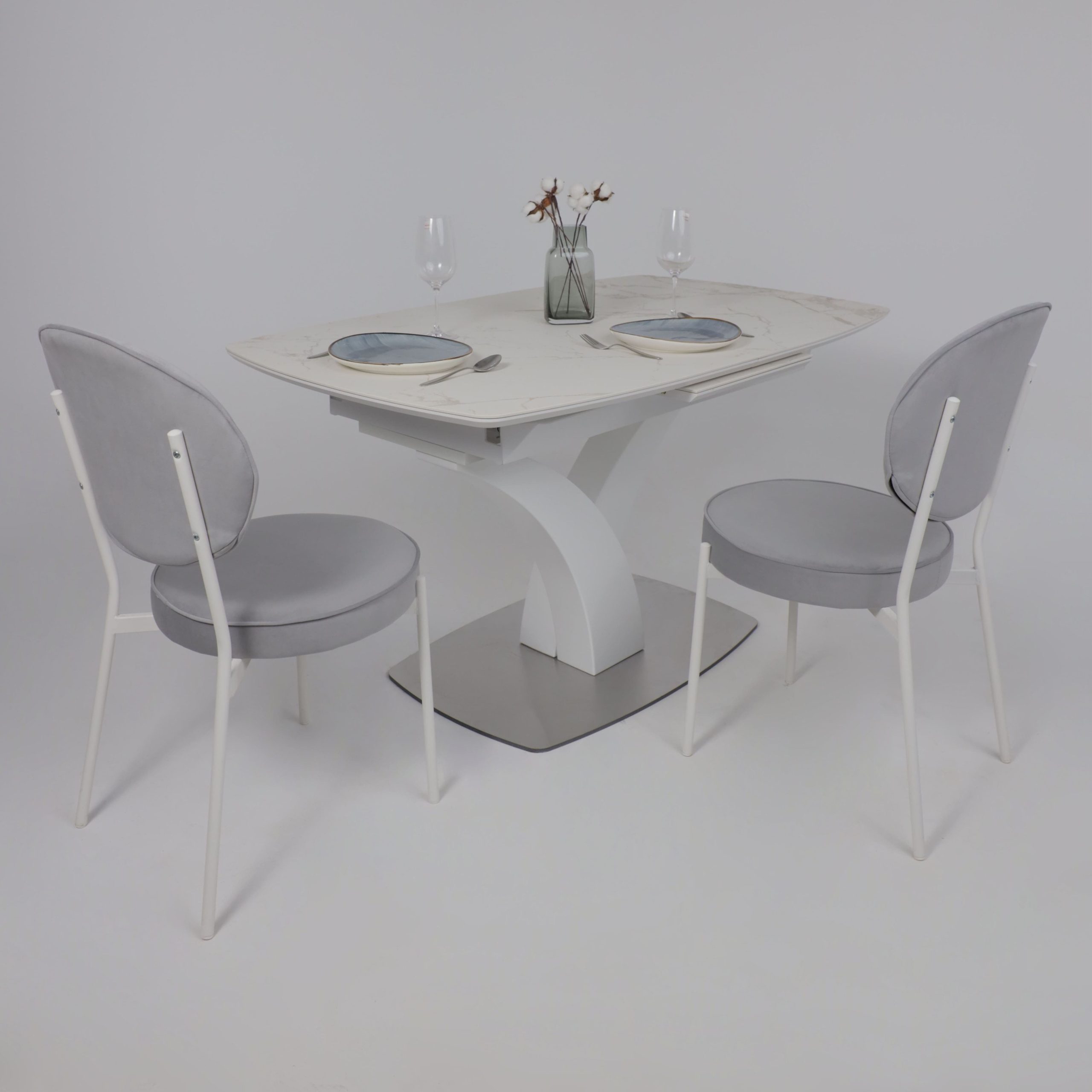 Стол НОТР ДАМ MODERNE, керамика 2 кат. 1400(1800)*850, Камень белый Calacata vagli/Белый Муар