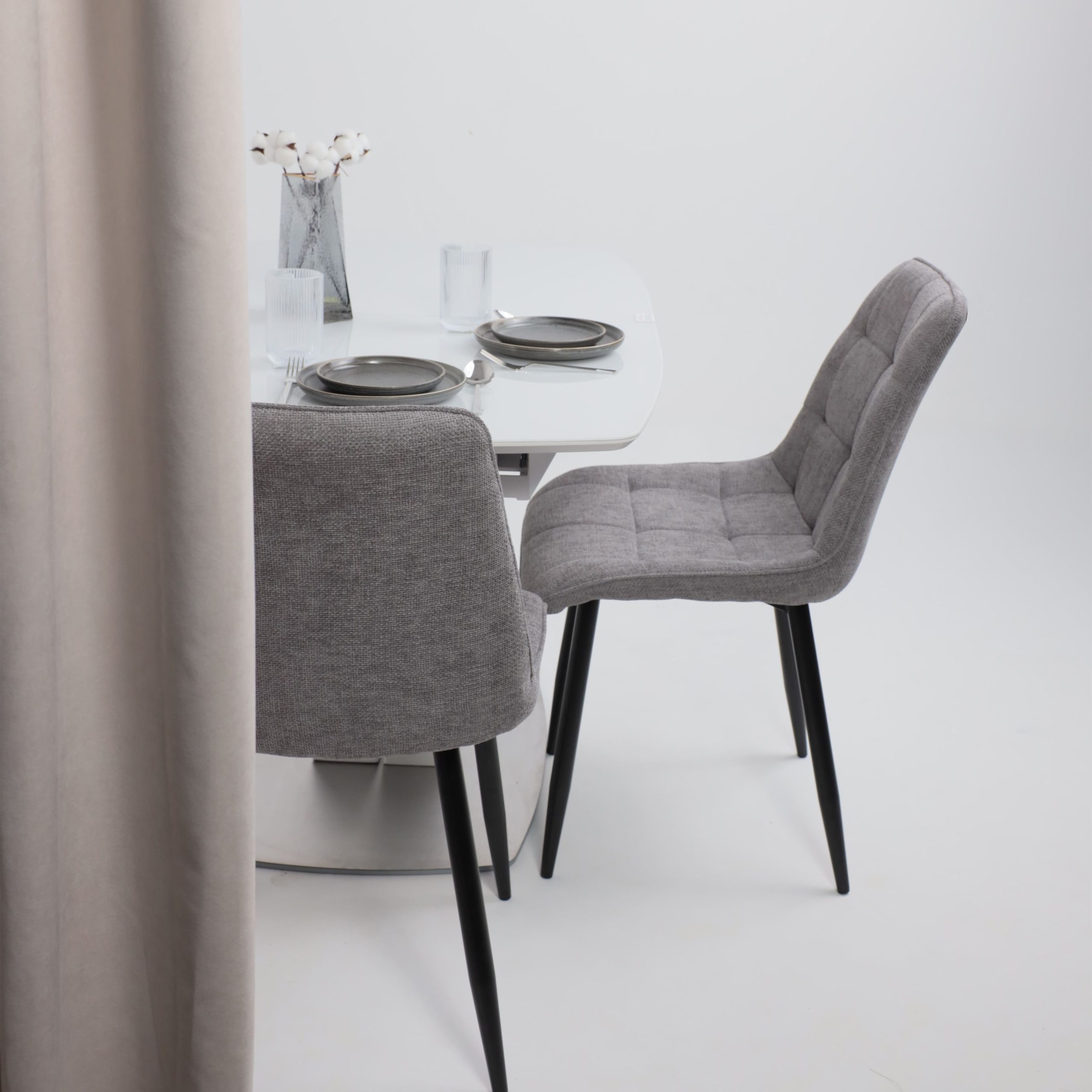 Стол НОТР ДАМ MODERNE, стекло Optiwhite 1400(1800)*850, Белый/Белый Муар