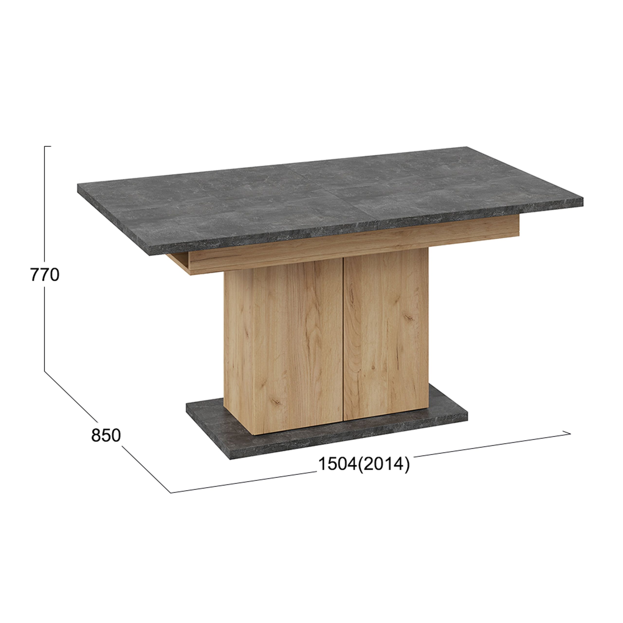 Стол раздвижной ДЕТРОЙТ Тип 1, 1504(2014)*850, ателье темный/дуб крафт золотой