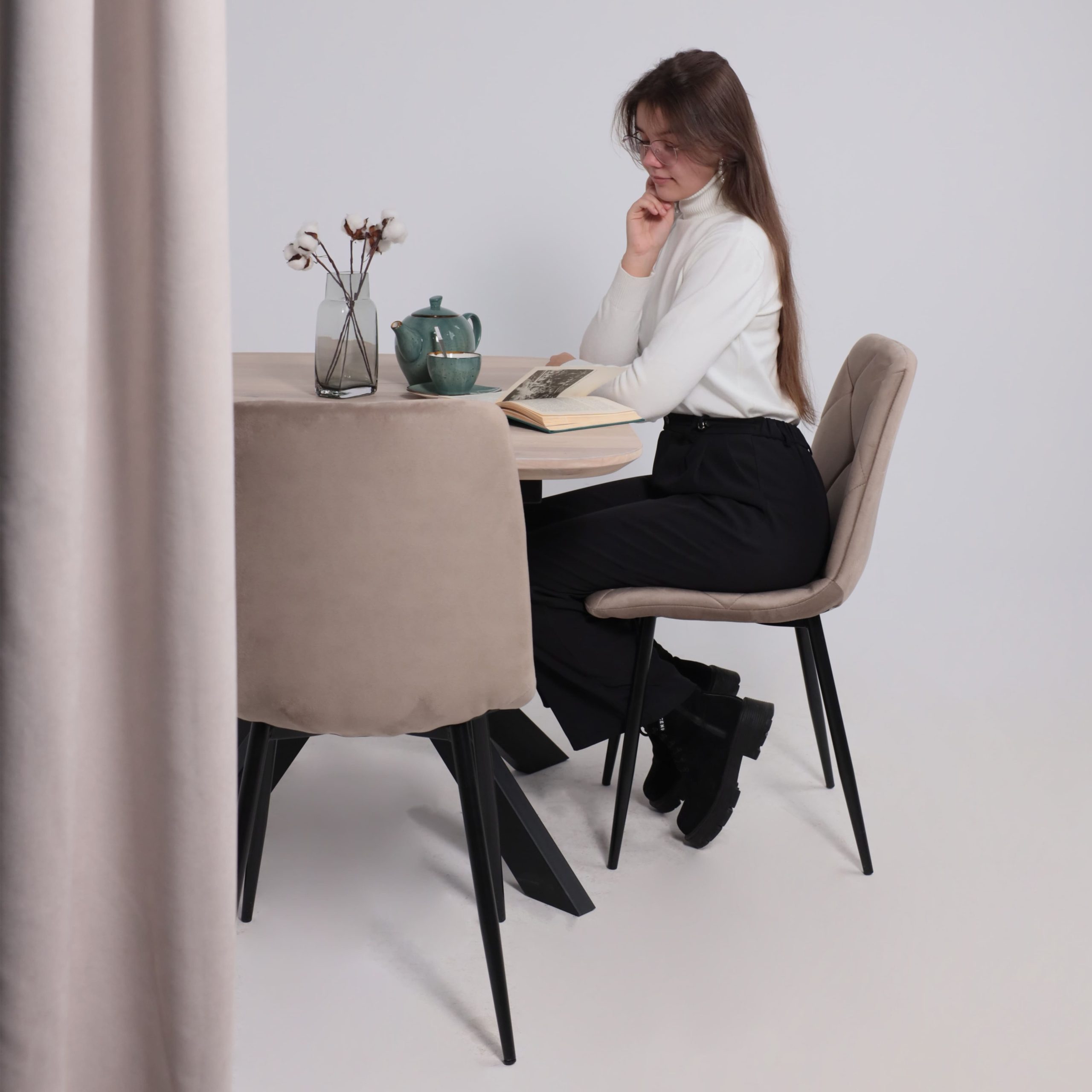 Стол ВЕЙВ раздвижной, 120(160)*80*75, дуб беленый/черный (ПрР-3 DSW (02) КСЕ/Р-80)