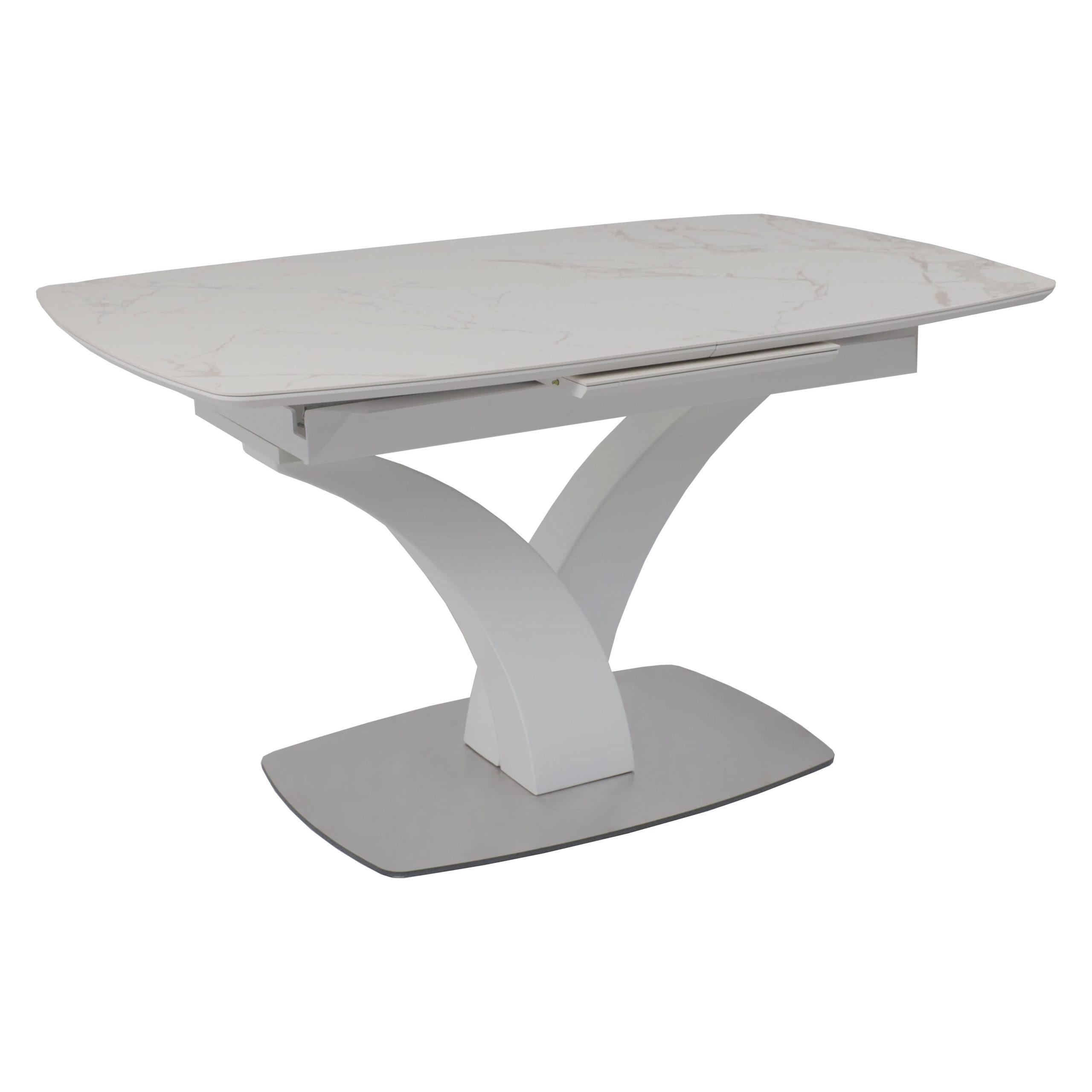 Стол НОТР ДАМ MODERNE, керамика 2 кат. 1400(1800)*850, Камень белый Calacata vagli/Белый Муар