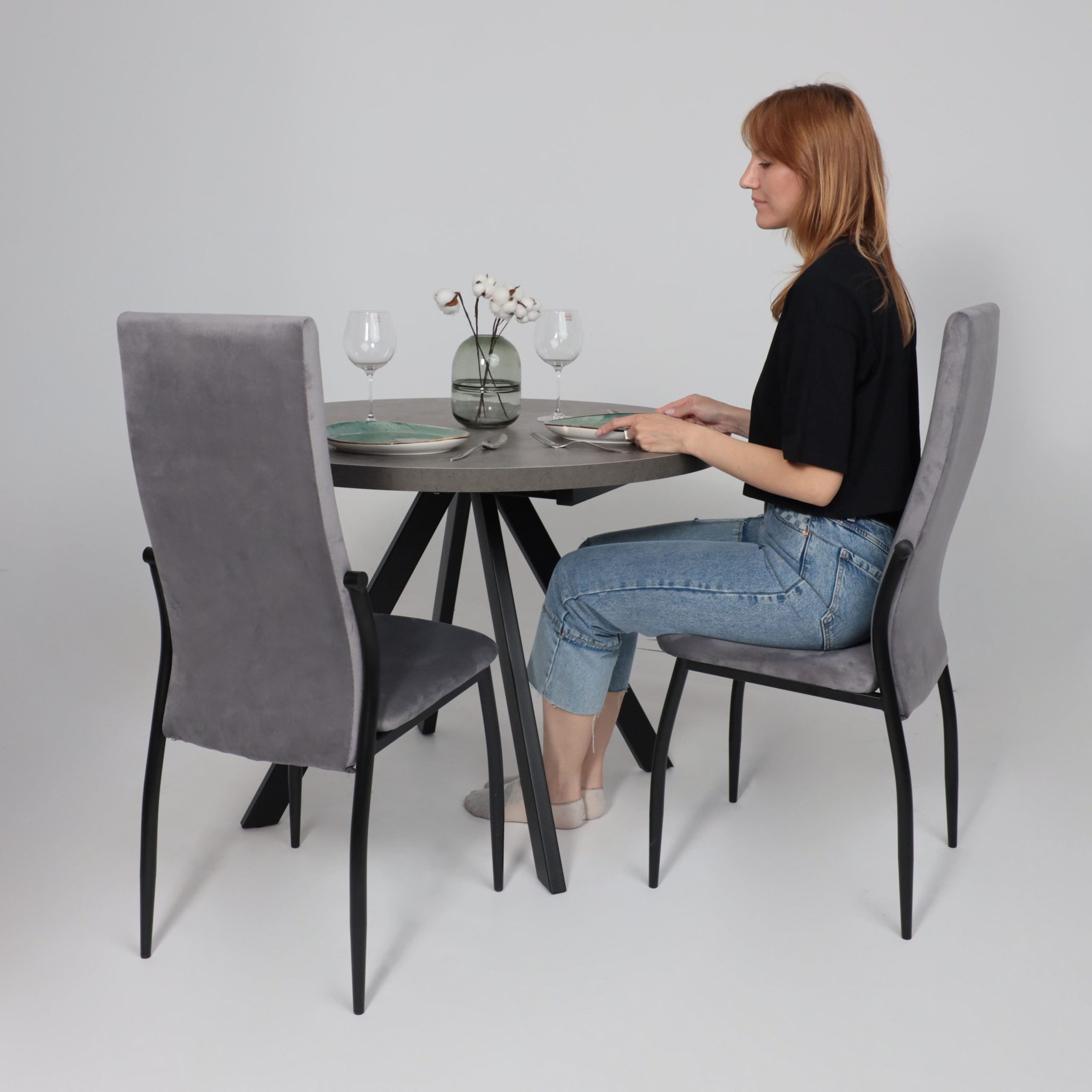 Стол RONDO М-100, круглый раздвижной 100(135), ДЫМЧАТАЯ КЕРАМИКА/Черный