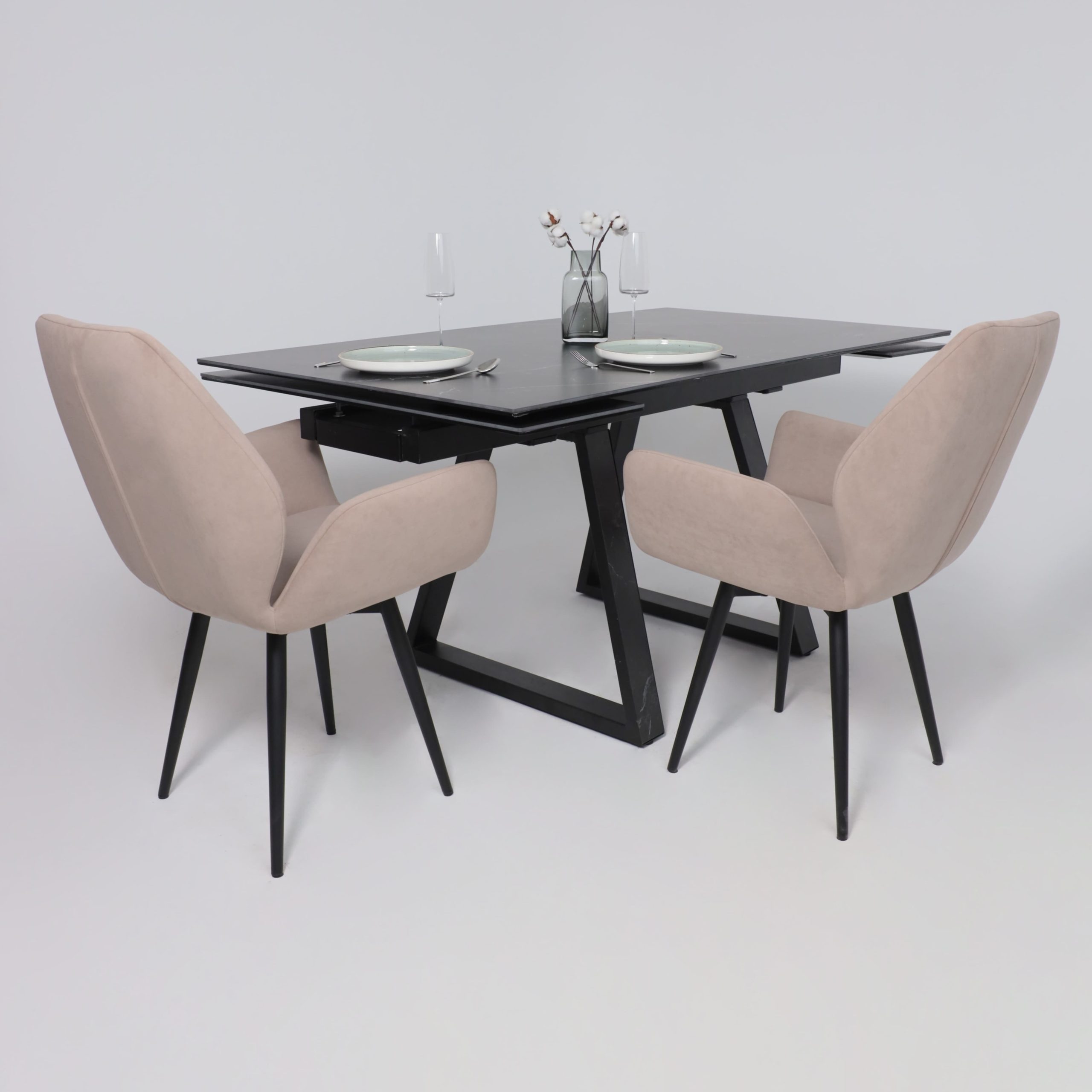 Стол МОНАКО NEW,керамика 0 кат. 1600(2240)*900, Камень черный Greys Black/Черный матовый, квадро