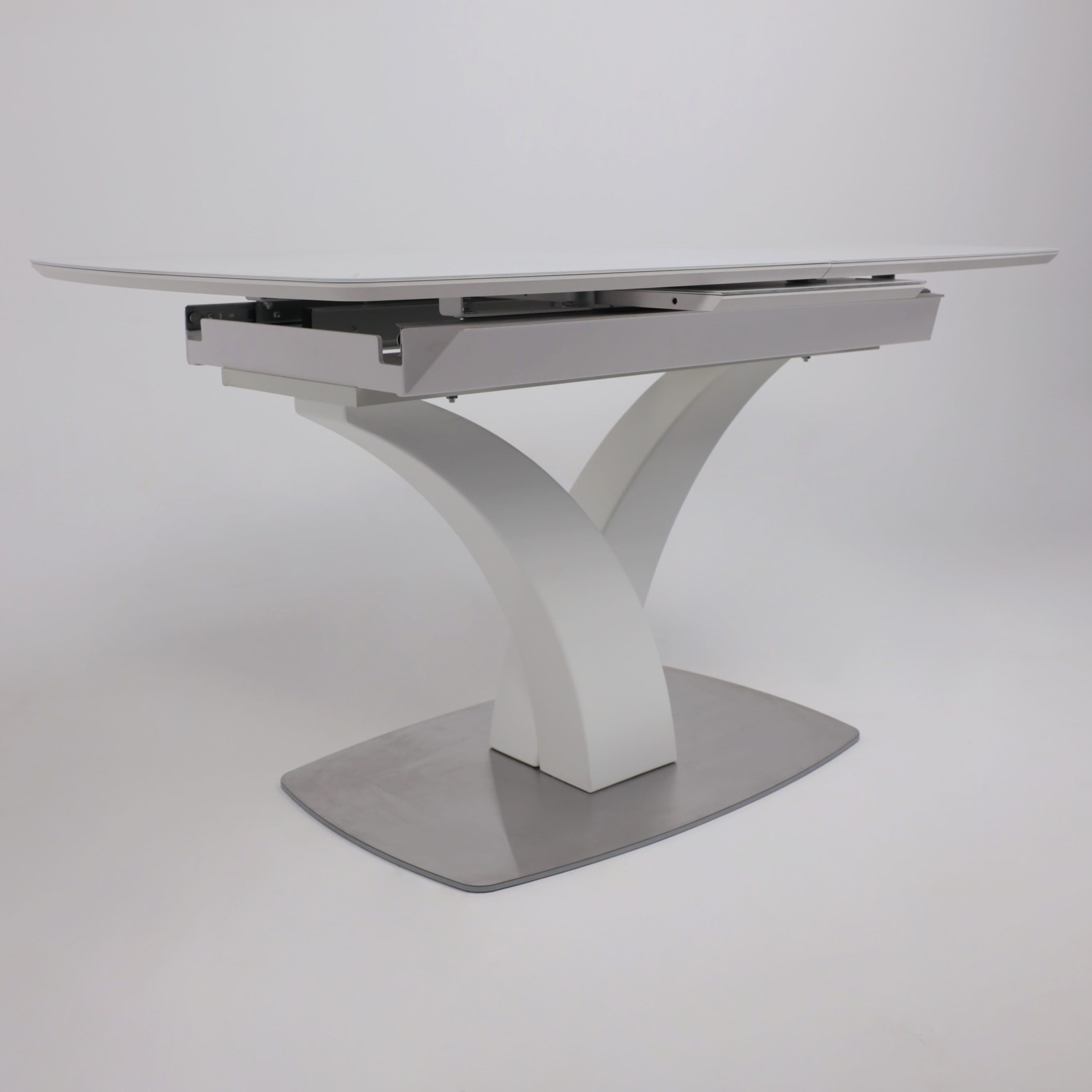 Стол НОТР ДАМ MODERNE, стекло Optiwhite 1400(1800)*850, Белый/Белый Муар