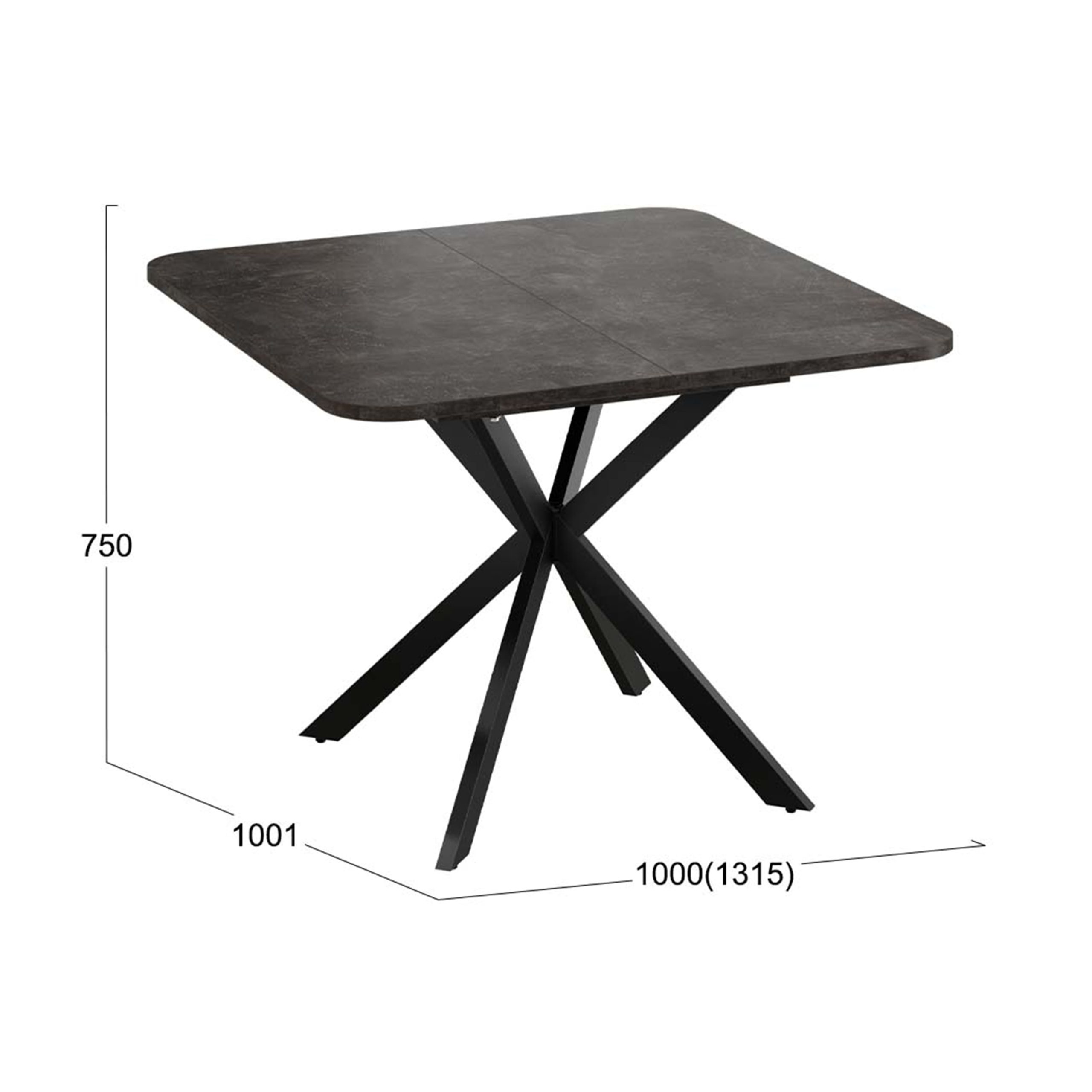 Стол раздвижной ЛИССАБОН Тип 1, 1000(1315)х1001х750, черные опоры/ателье темный