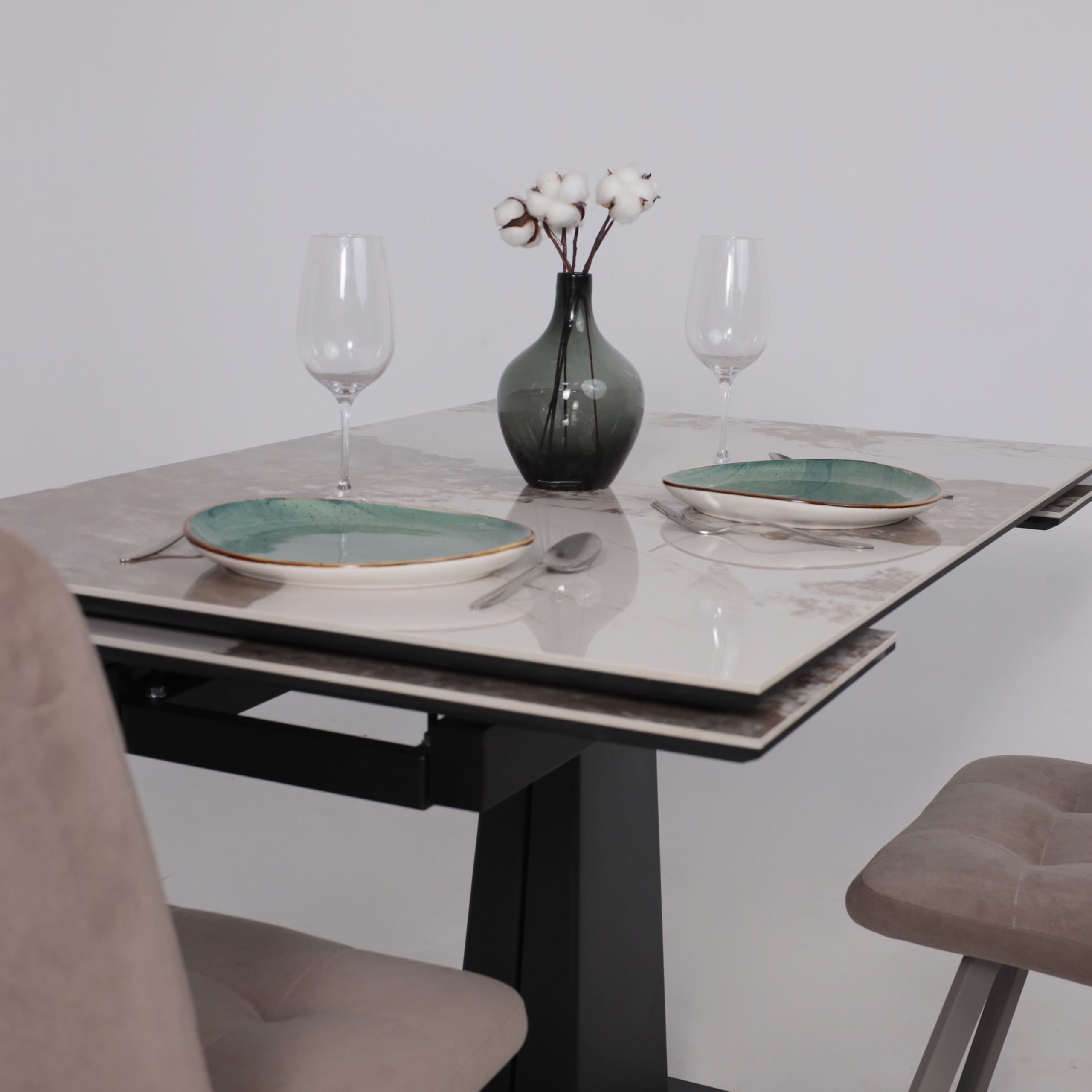 Стол AV 2119, МДФ+керамика, раздвижной 1200 (1800)*800 белый, глянцевый PANDORA/черный