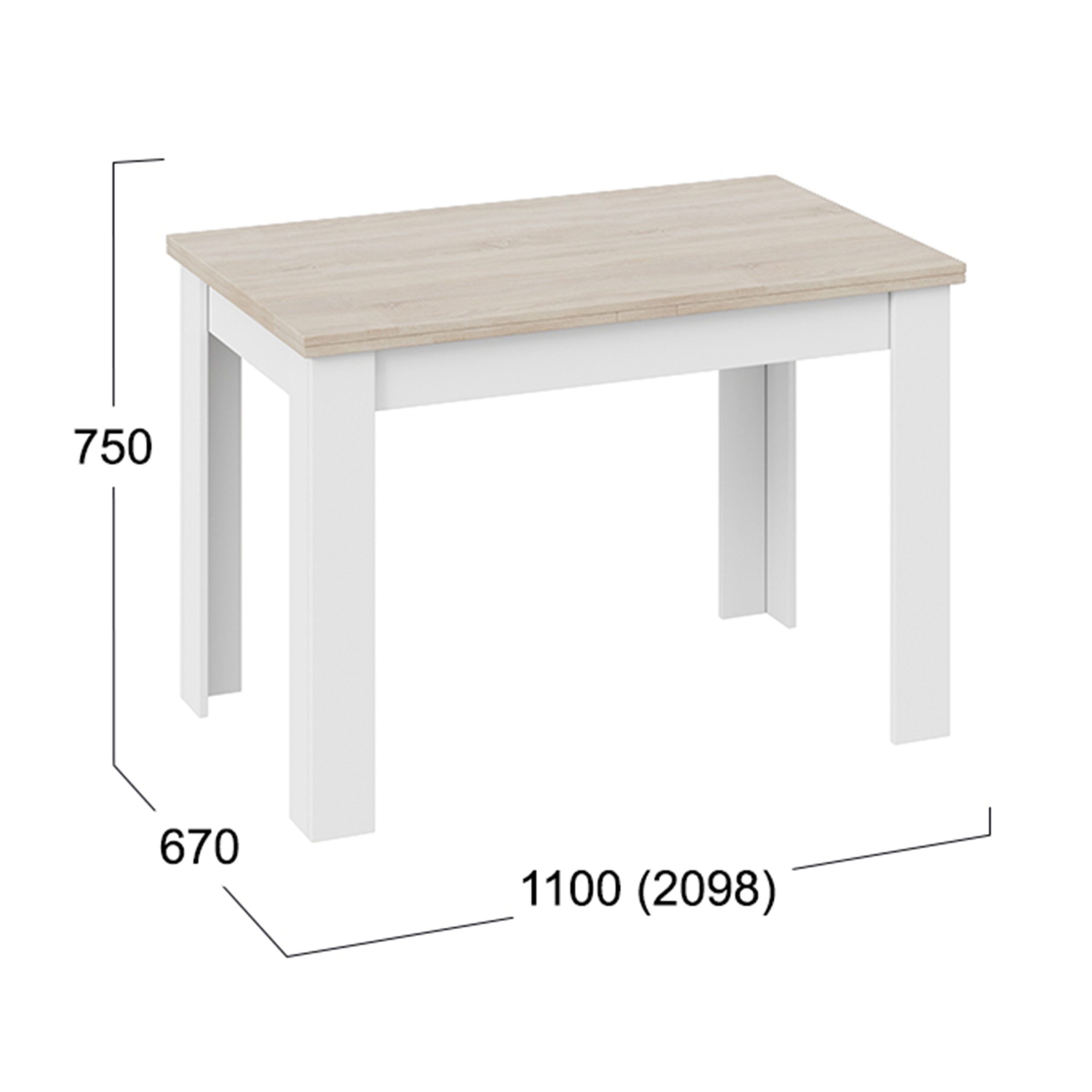 Стол раздвижной ПРОМО Тип 4, 1100(2098)*670, дуб сонома/белый