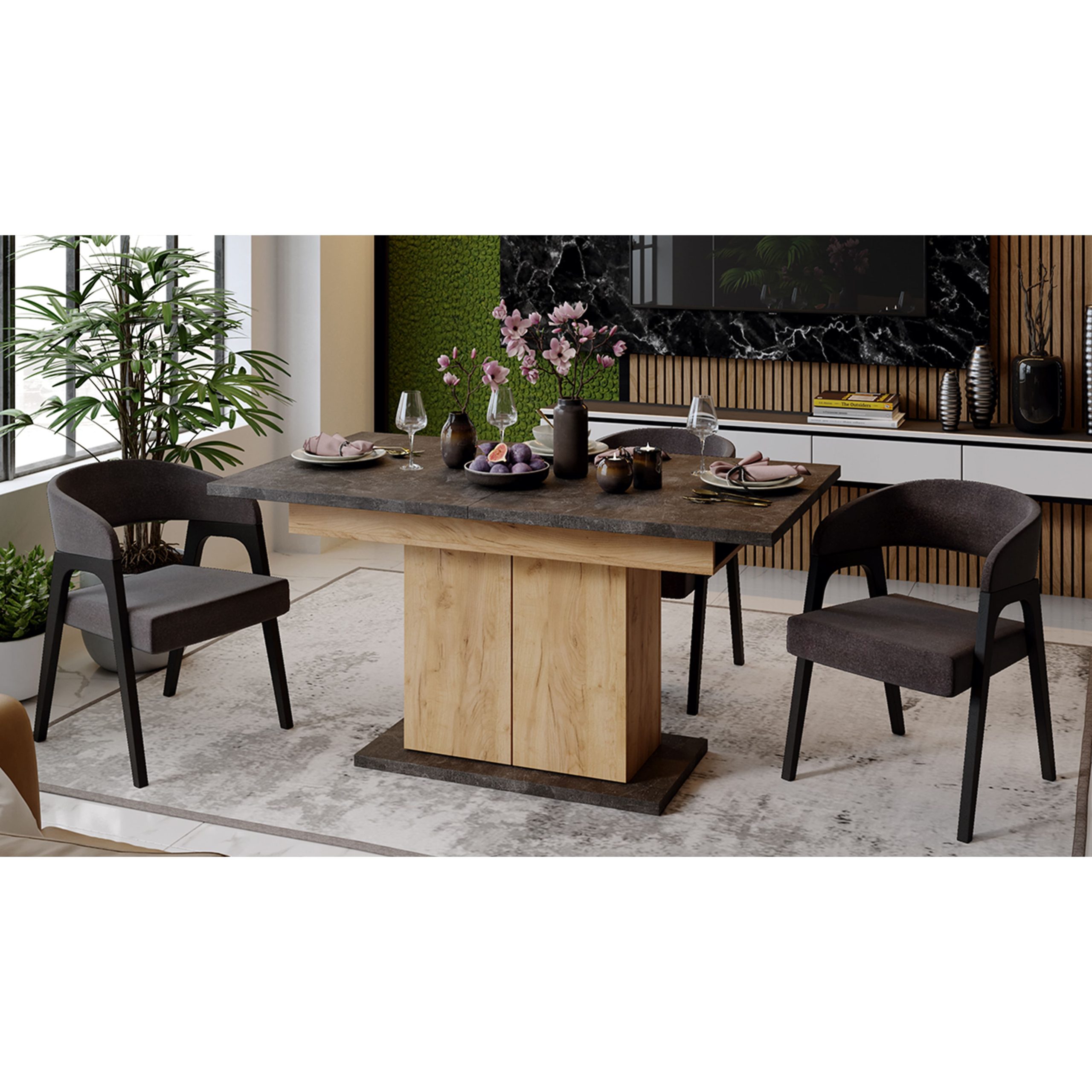 Стол раздвижной ДЕТРОЙТ Тип 1, 1504(2014)*850, ателье темный/дуб крафт золотой