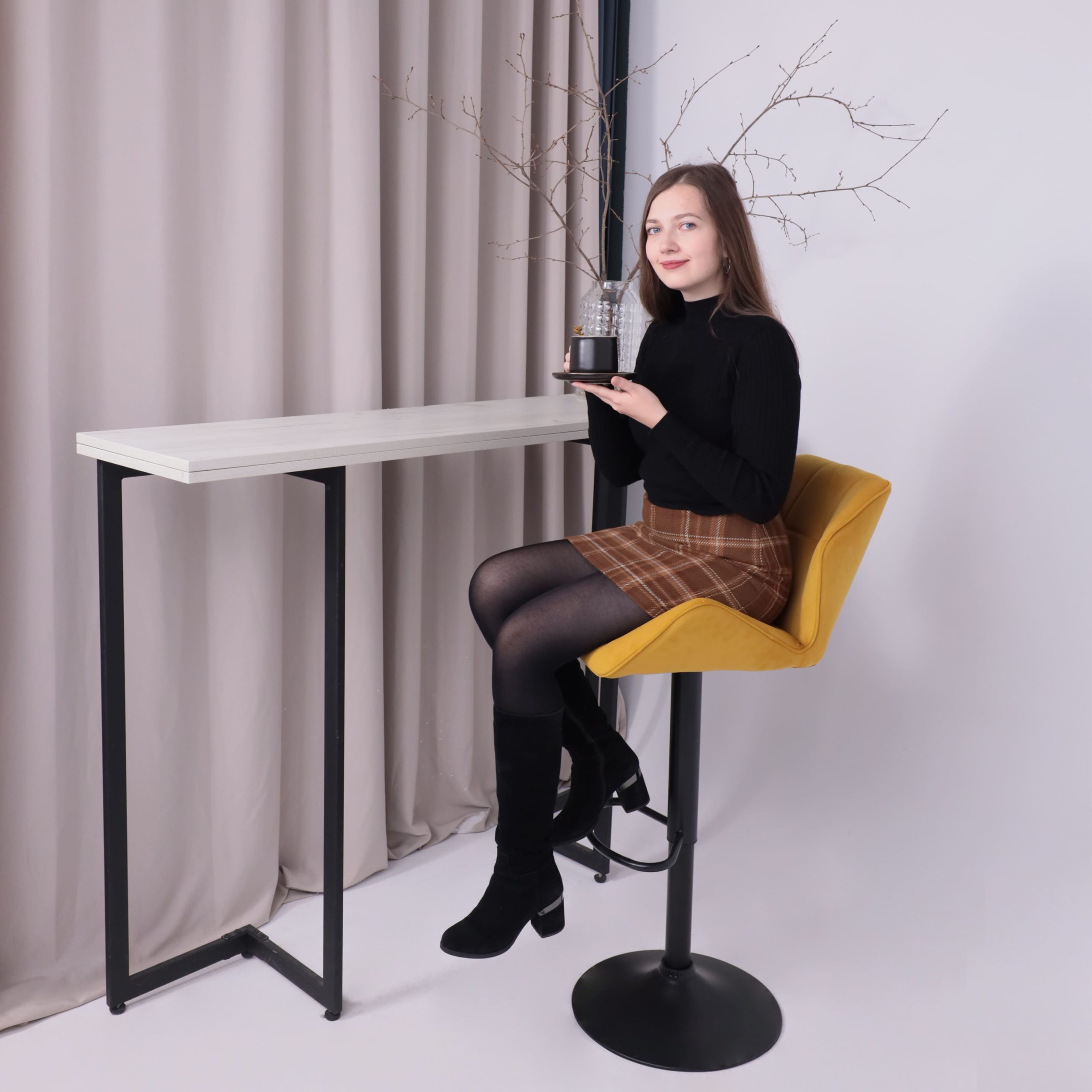 Кресло барное BERLIN GB, Velutto 56 горчичный велюр/черный