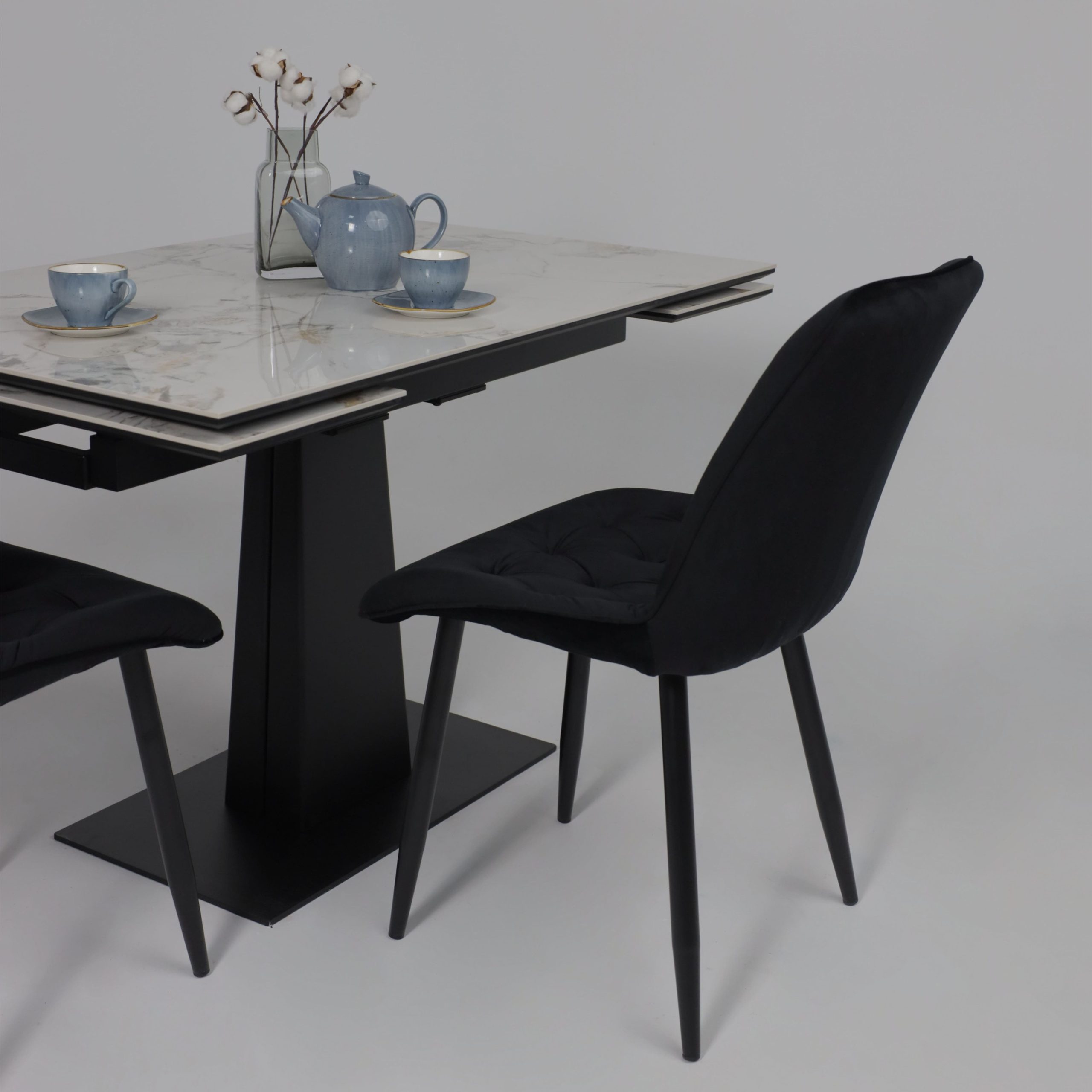 Стол AV 2119, МДФ+керамика, раздвижной 1200 (1800)*800 натуральный, глянцевый GOLD JADE/черный