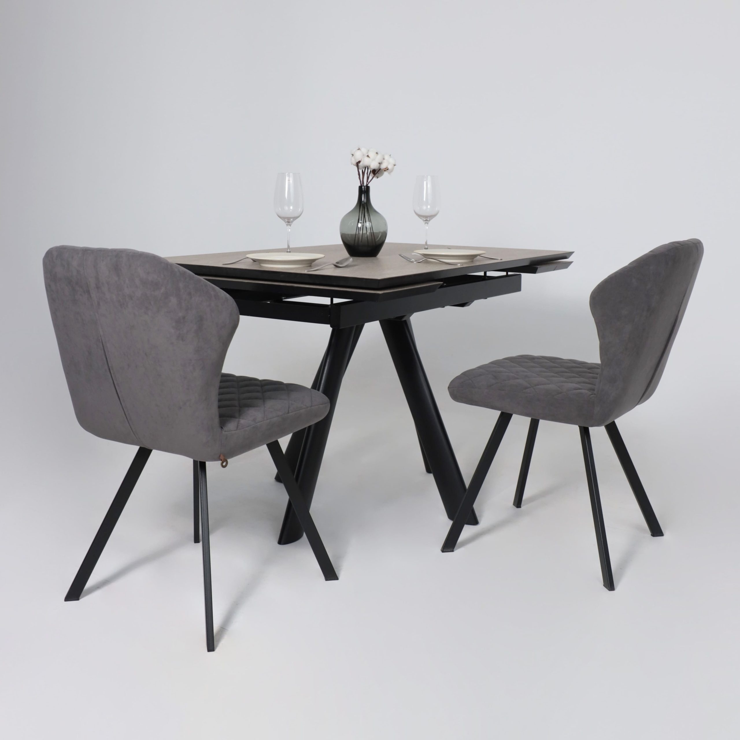 Стол JACK-120, раздвижной 120(30+30)х80, БЕЖЕВЫЙ КАМЕНЬ - COMPAKT CER/Черный