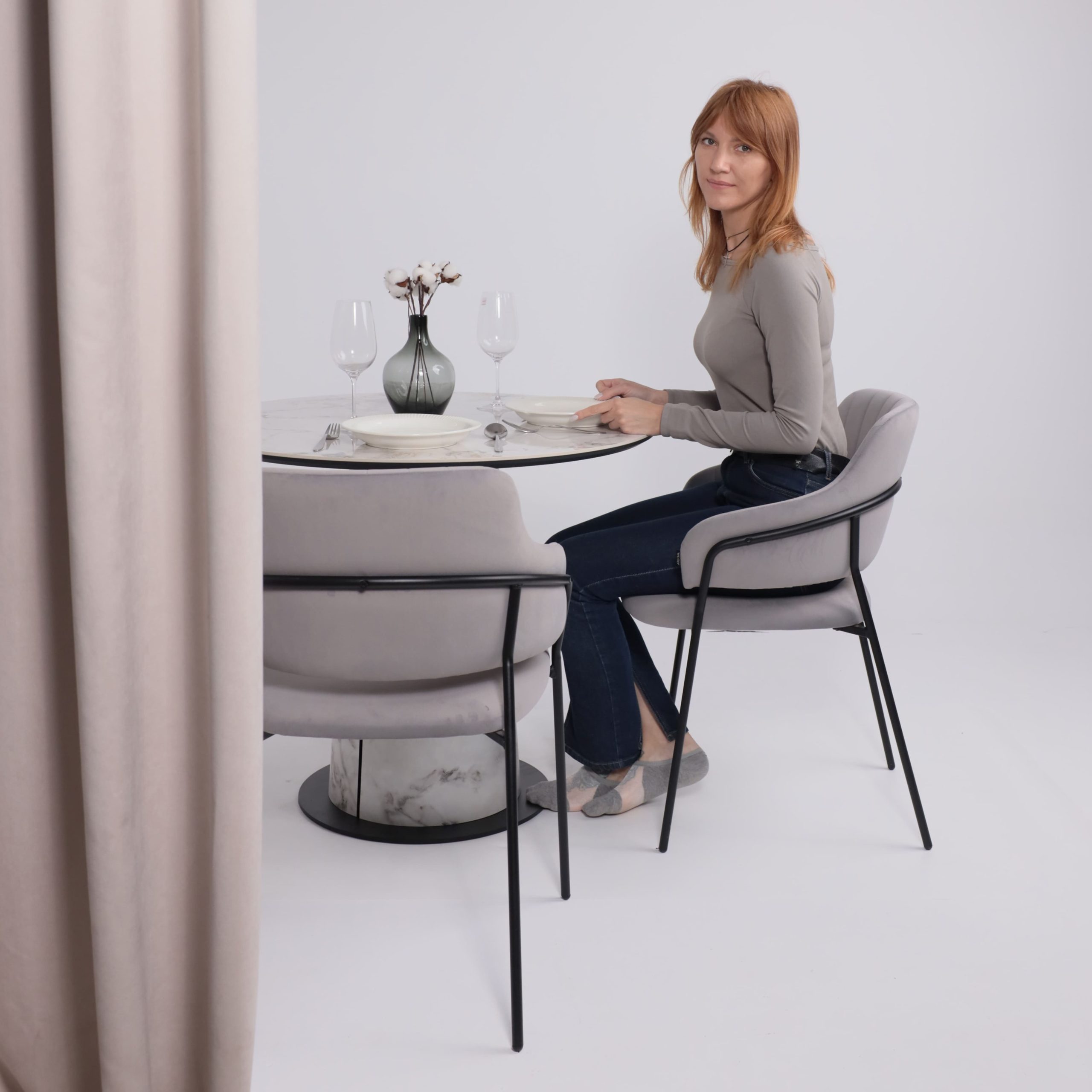 Стол AV 2317, МДФ+керамика, нераздвижной 900 натуральный, глянцевый GOLD JADE/черный+HPL Виктори натуральный