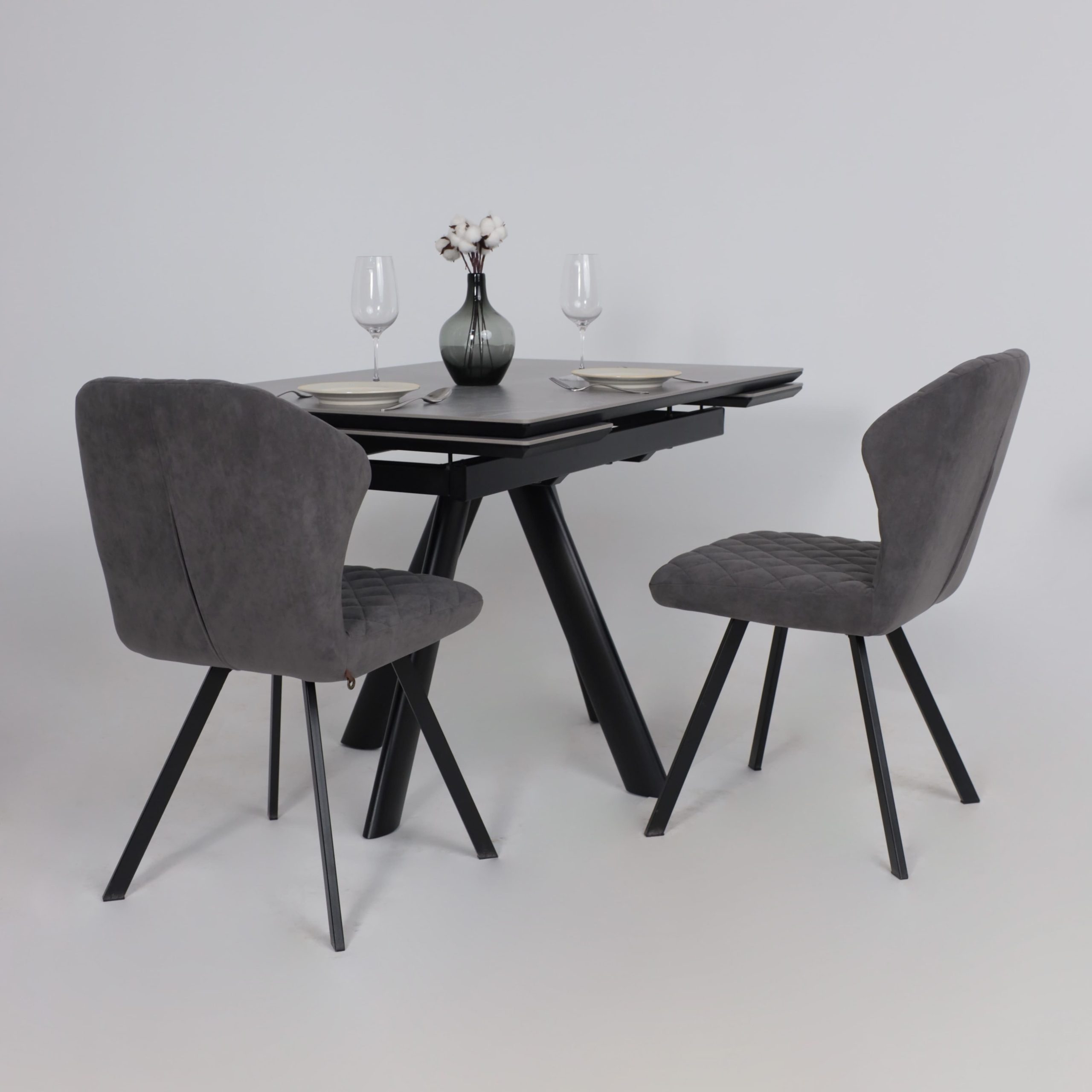 Стол JACK-120, раздвижной 120(30+30)х80, STONE GREY ST CER/Черный