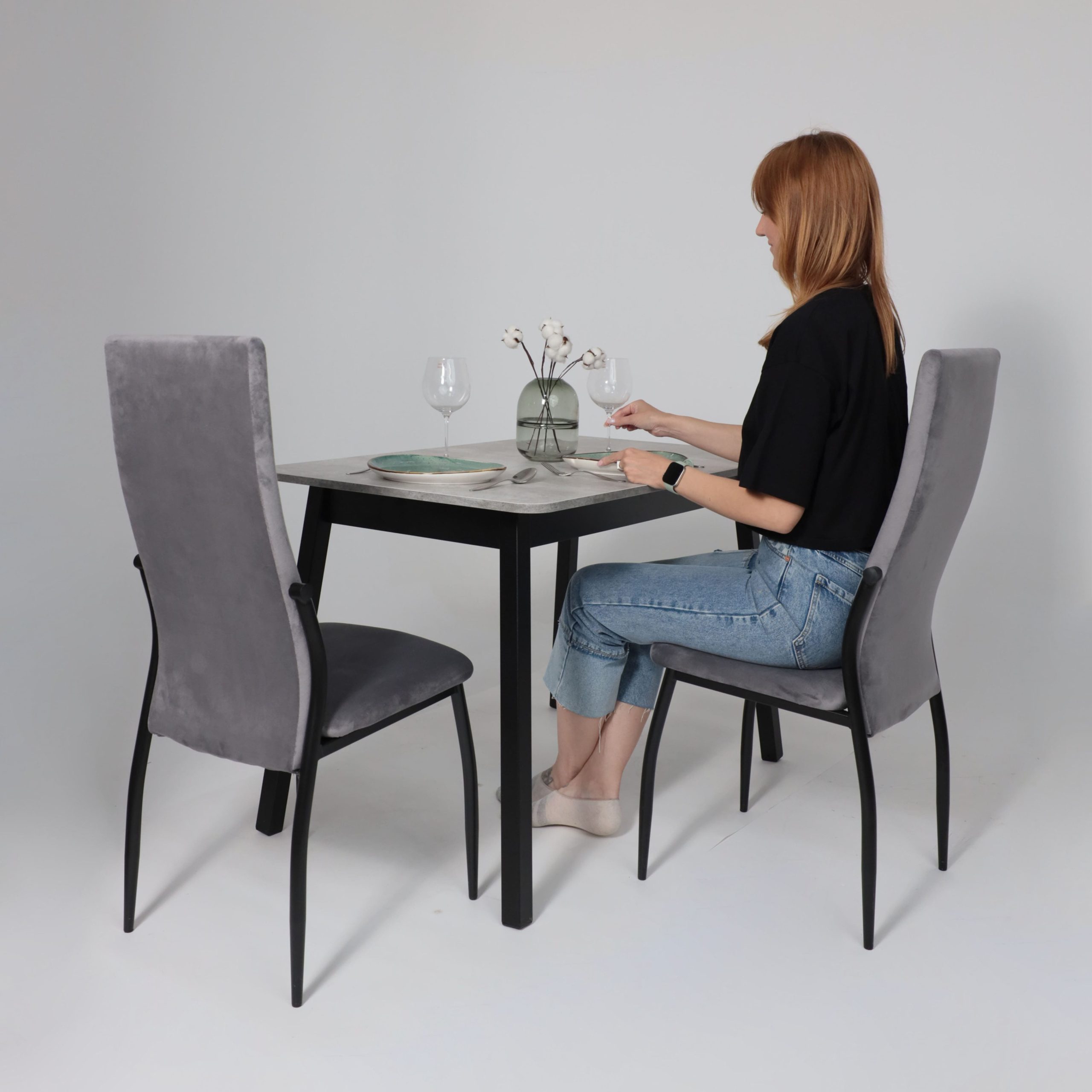 Стол TIRK RADIAL-110, раздвижной 110(142)х70, Серый сланец/Чёрный