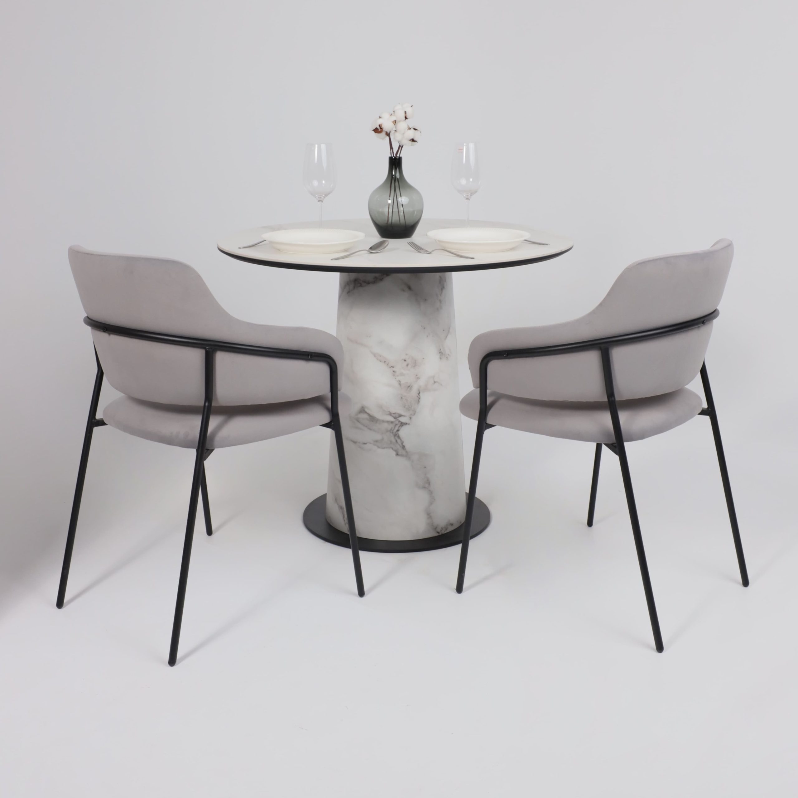 Стол AV 2317, МДФ+керамика, нераздвижной 900 белый, матовый SNOW WHITE/черный+HPL Виктори натуральный