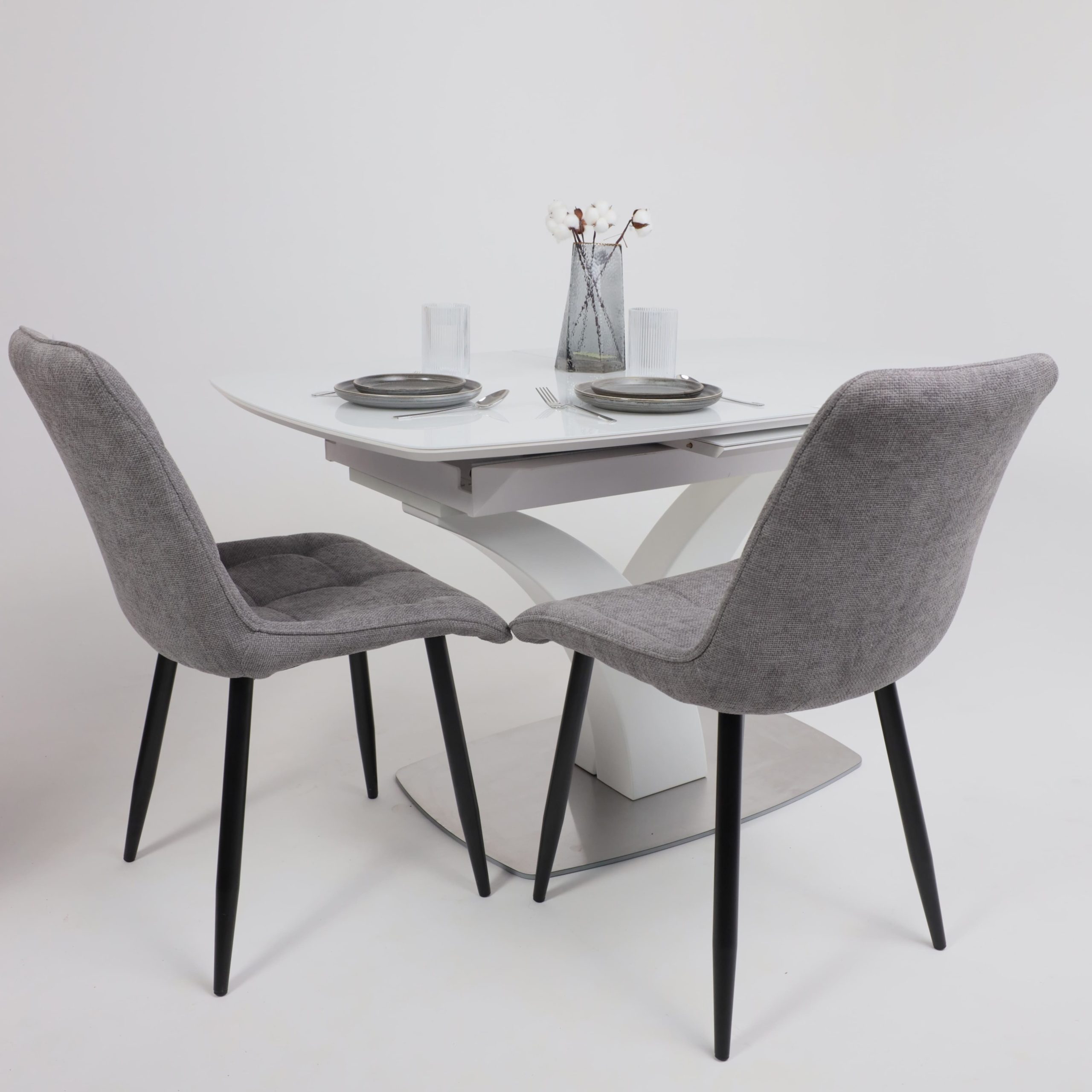 Стол НОТР ДАМ MODERNE, стекло Optiwhite 1400(1800)*850, Белый/Белый Муар