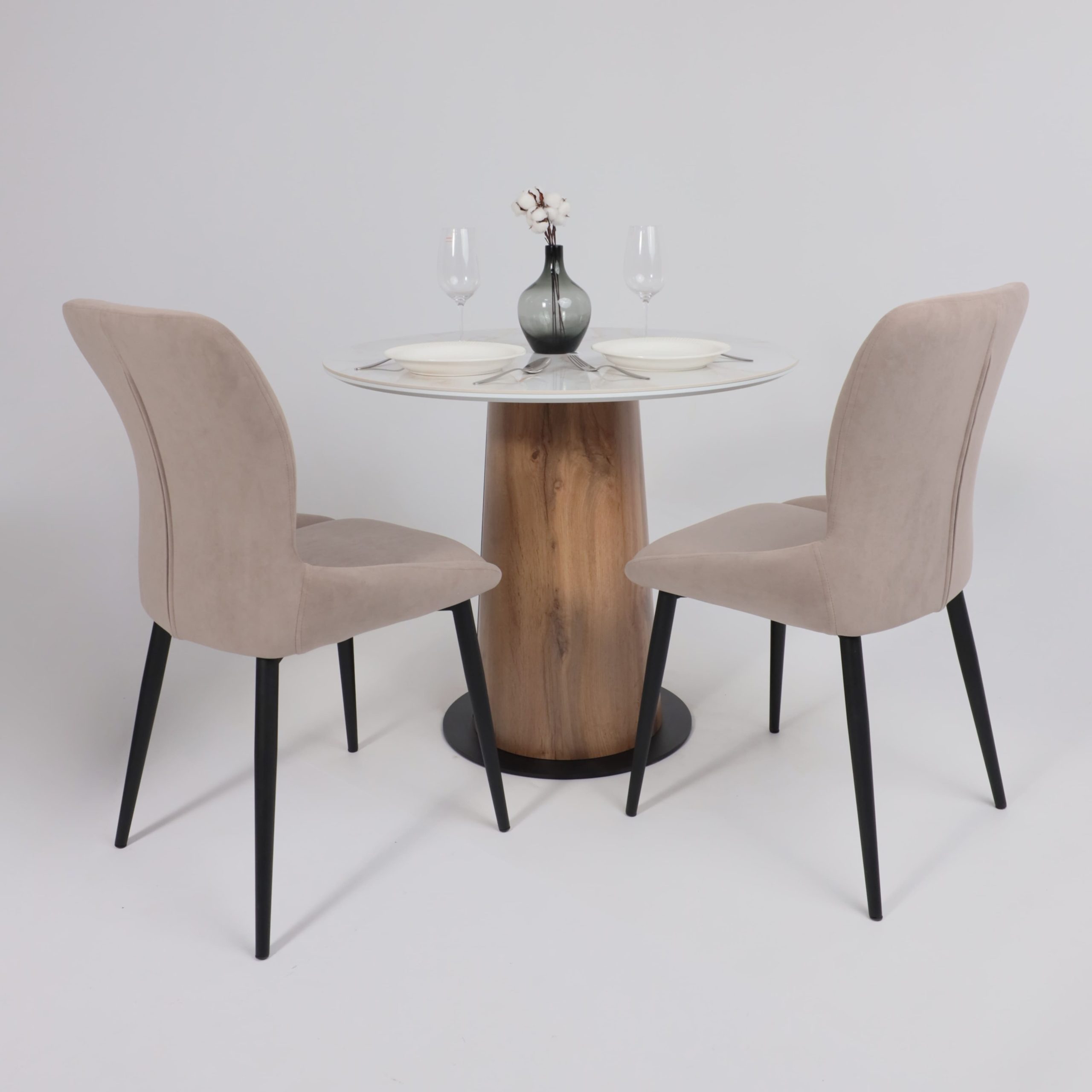 Стол AV 2317, МДФ+керамика, нераздвижной 900 белый, глянцевый CARLA LARKIN/черный+HPL Дуб Вотан