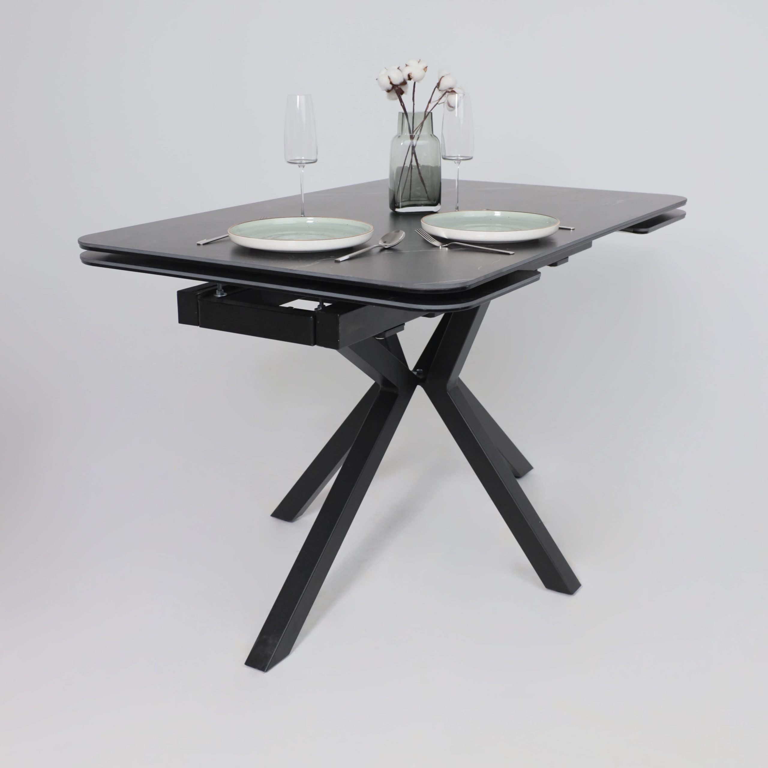 Стол РЕЙН NEW,керамика 0 кат. 1400(2040)*900, Камень черный Greys Black/Черный матовый