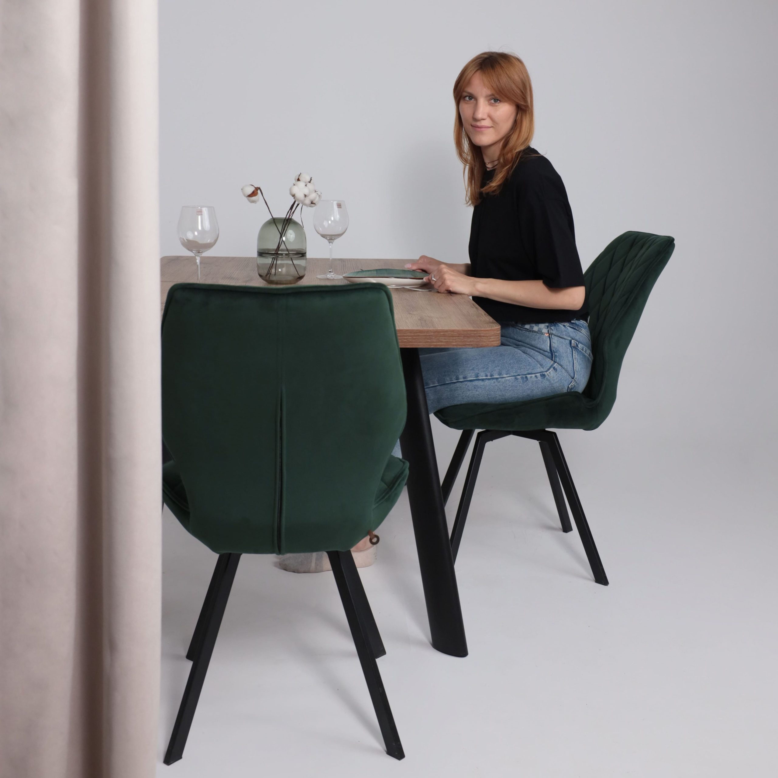 Стол LEON LUX RADIAL-160, раздвижной 160(205)х90, Дуб Веллингтон/Чёрный