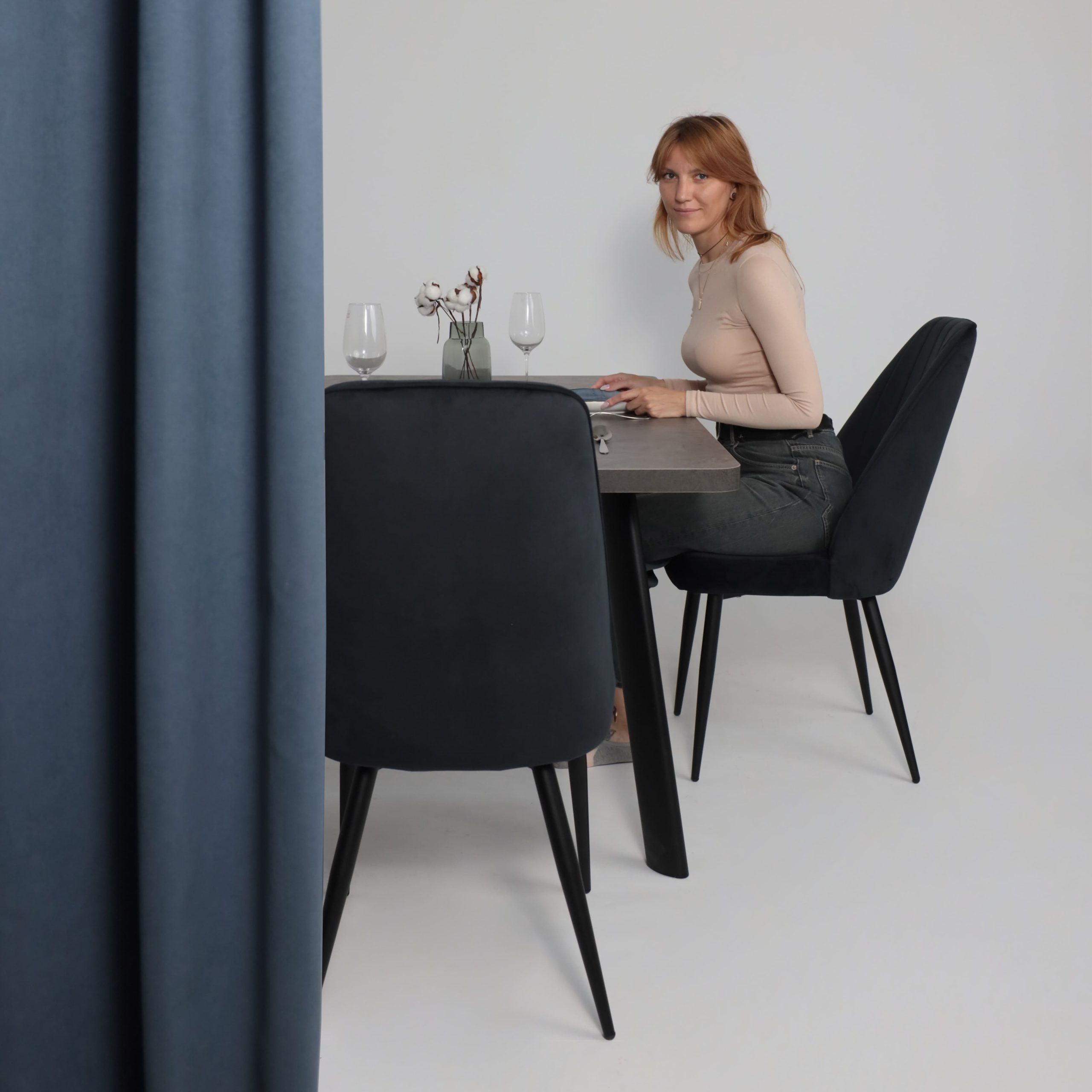 Стол LEON LUX RADIAL-160, раздвижной 160(205)х90, Дымчатая керамика/Чёрный