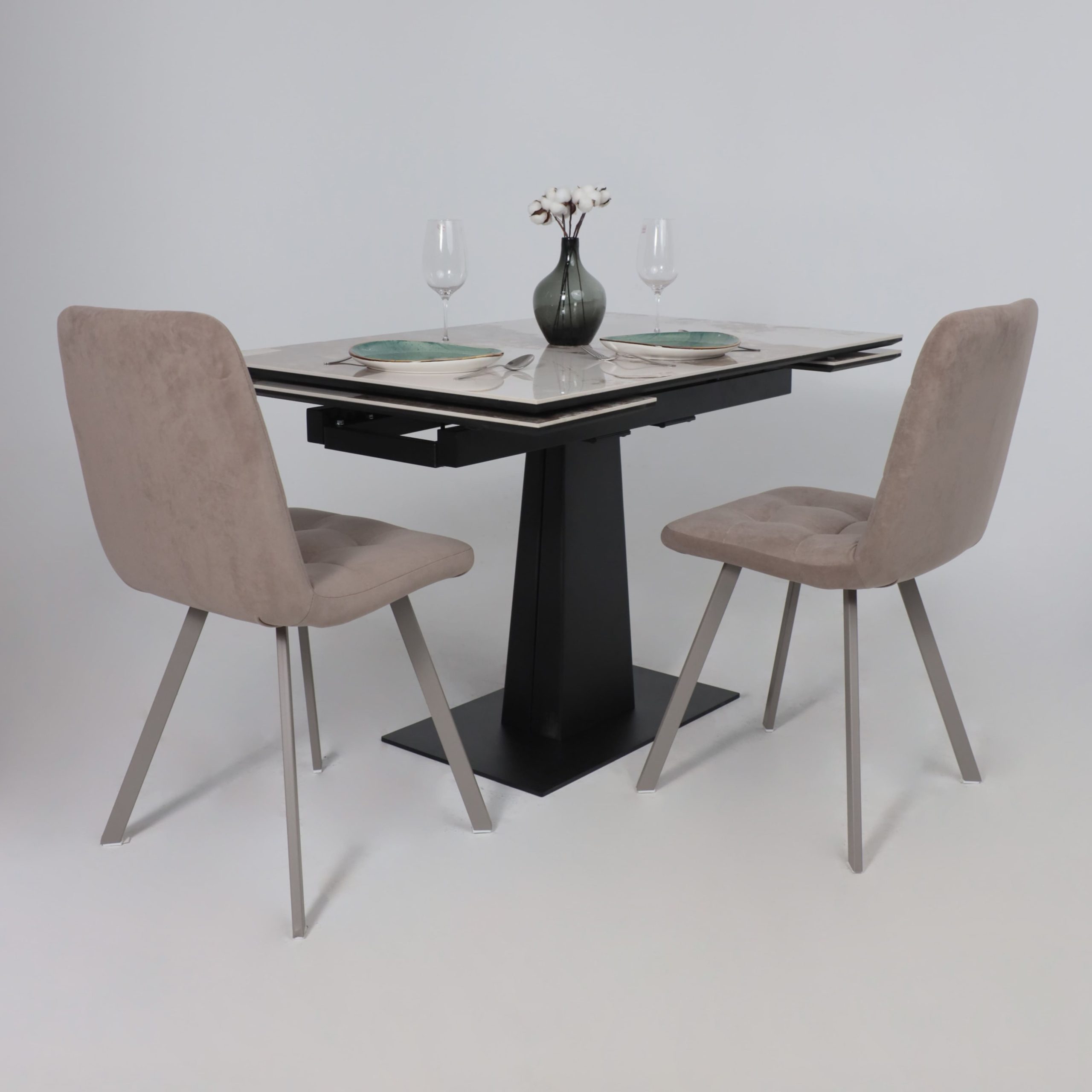 Стол AV 2119, МДФ+керамика, раздвижной 1200 (1800)*800 белый, глянцевый PANDORA/черный