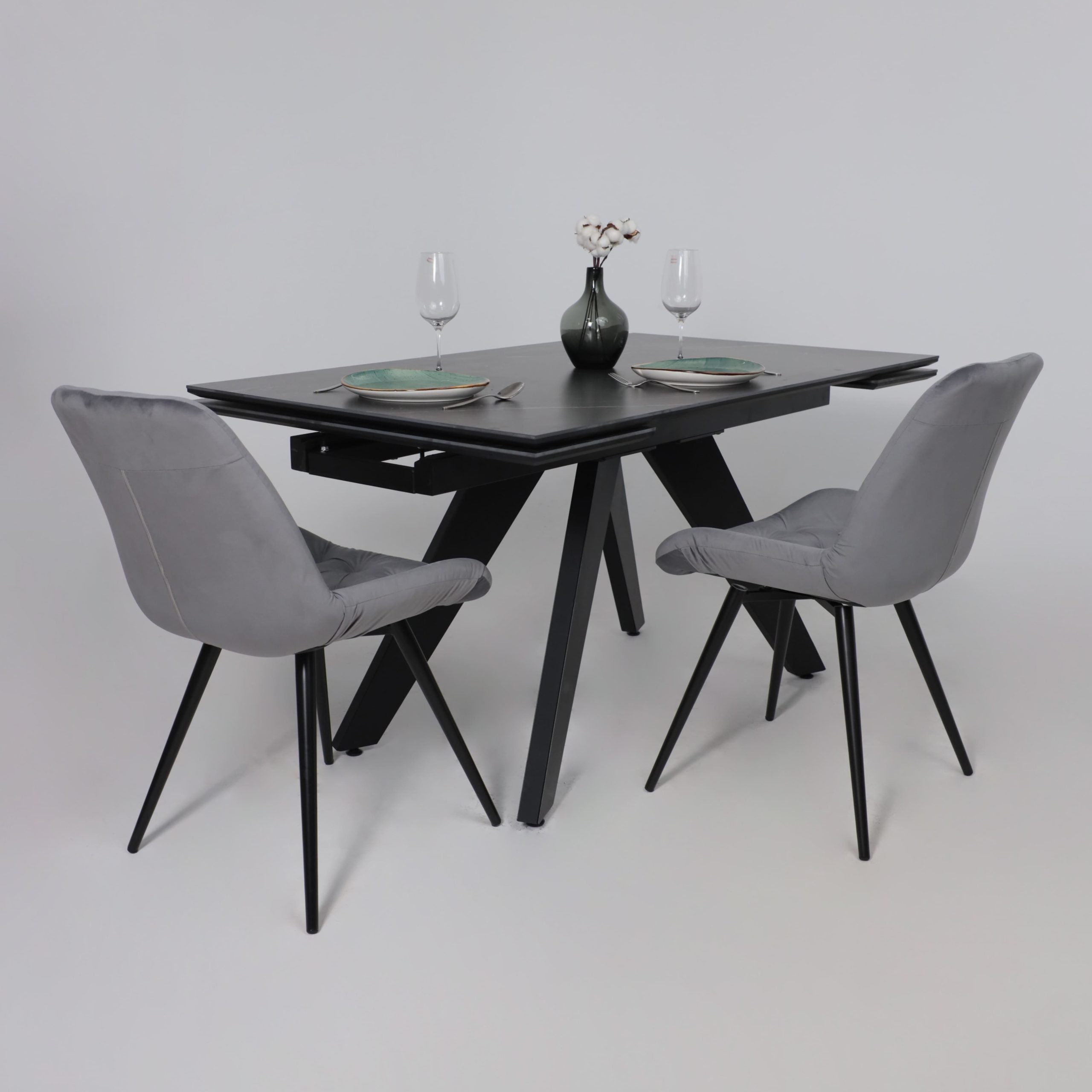 Стол AV 2122, МДФ+керамика, раздвижной 1400 (2000)*850 черный, матовый SHAKESPEARE/черный