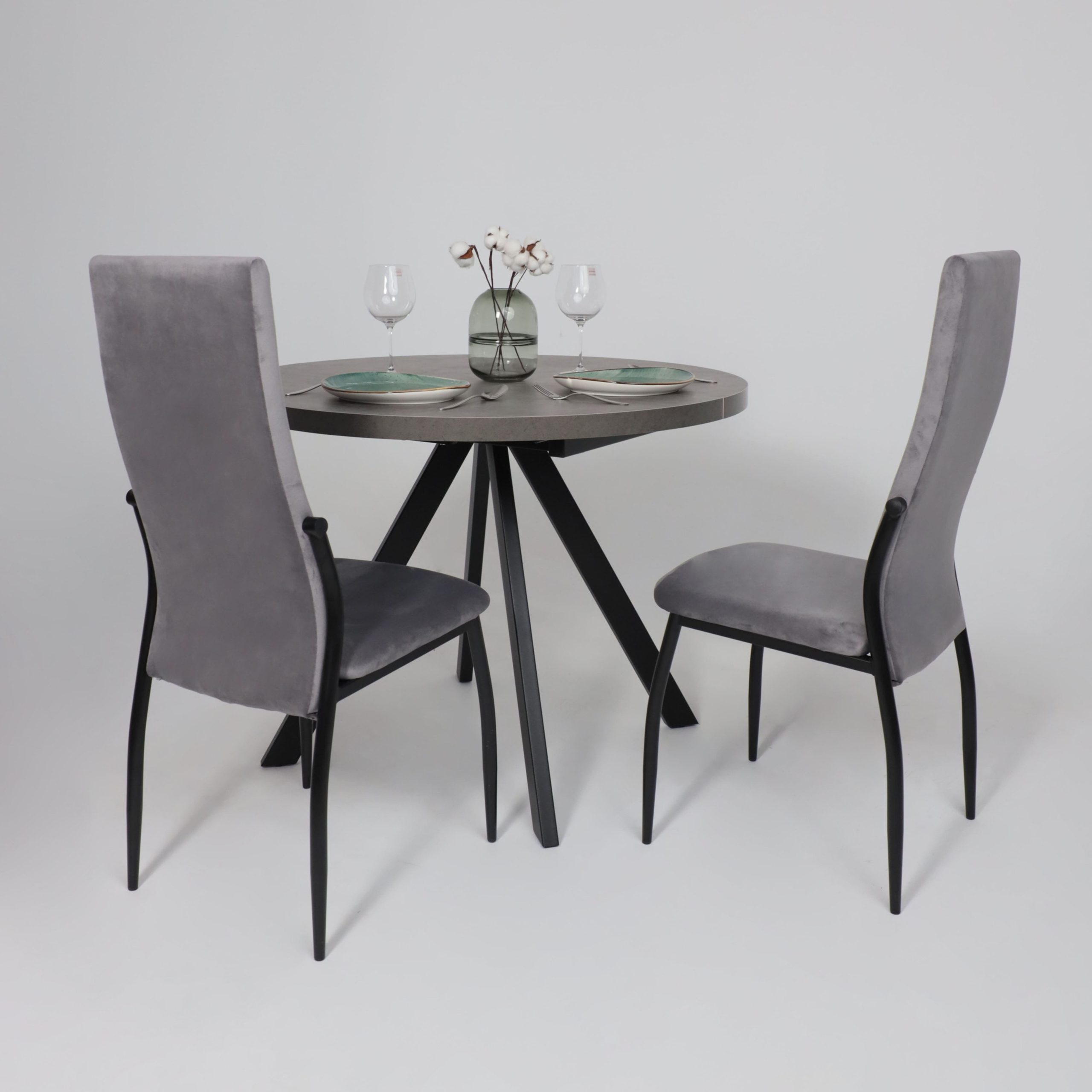 Стол RONDO М-100, круглый раздвижной 100(135), ДЫМЧАТАЯ КЕРАМИКА/Черный