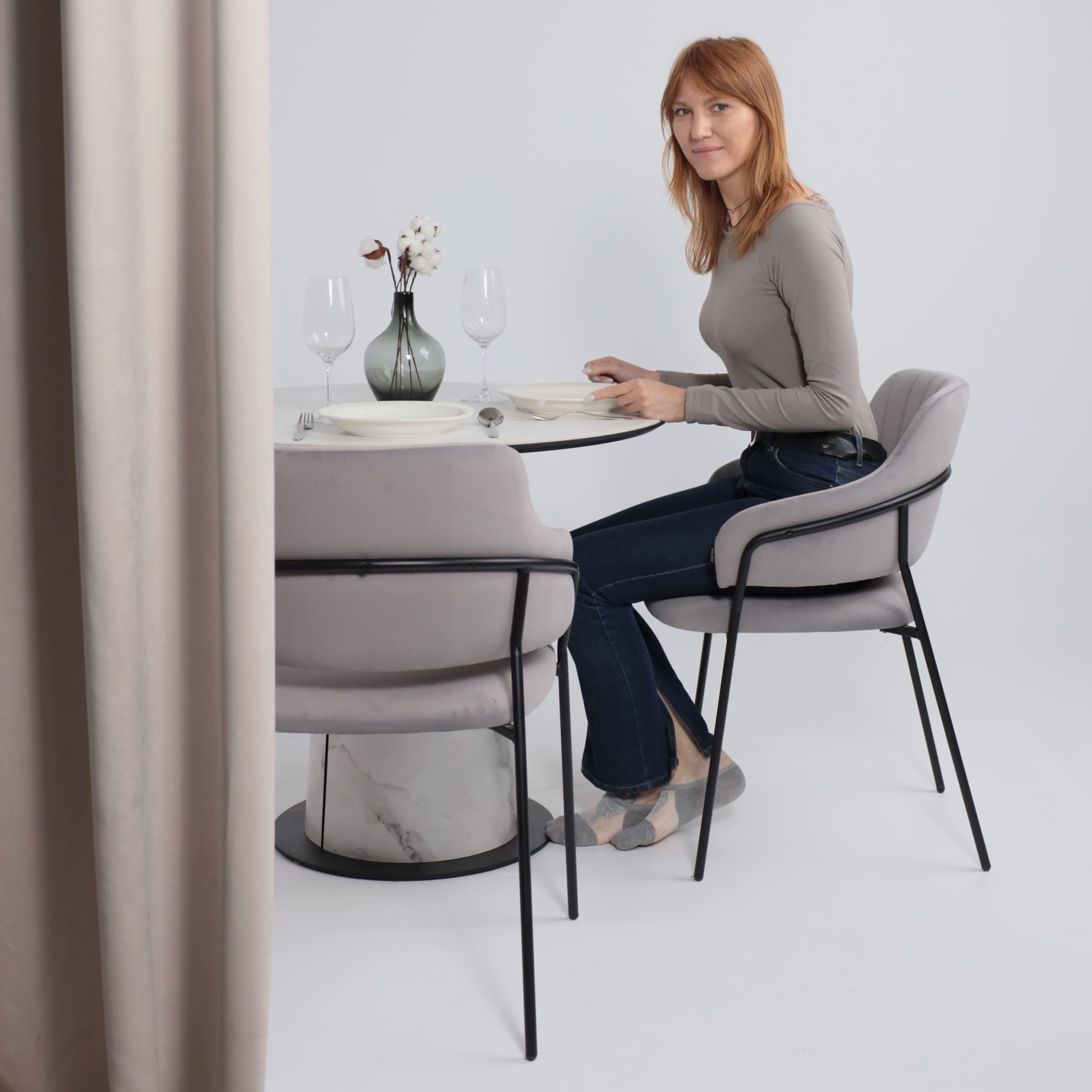 Стол AV 2317, МДФ+керамика, нераздвижной 900 белый, матовый SNOW WHITE/черный+HPL Виктори натуральный