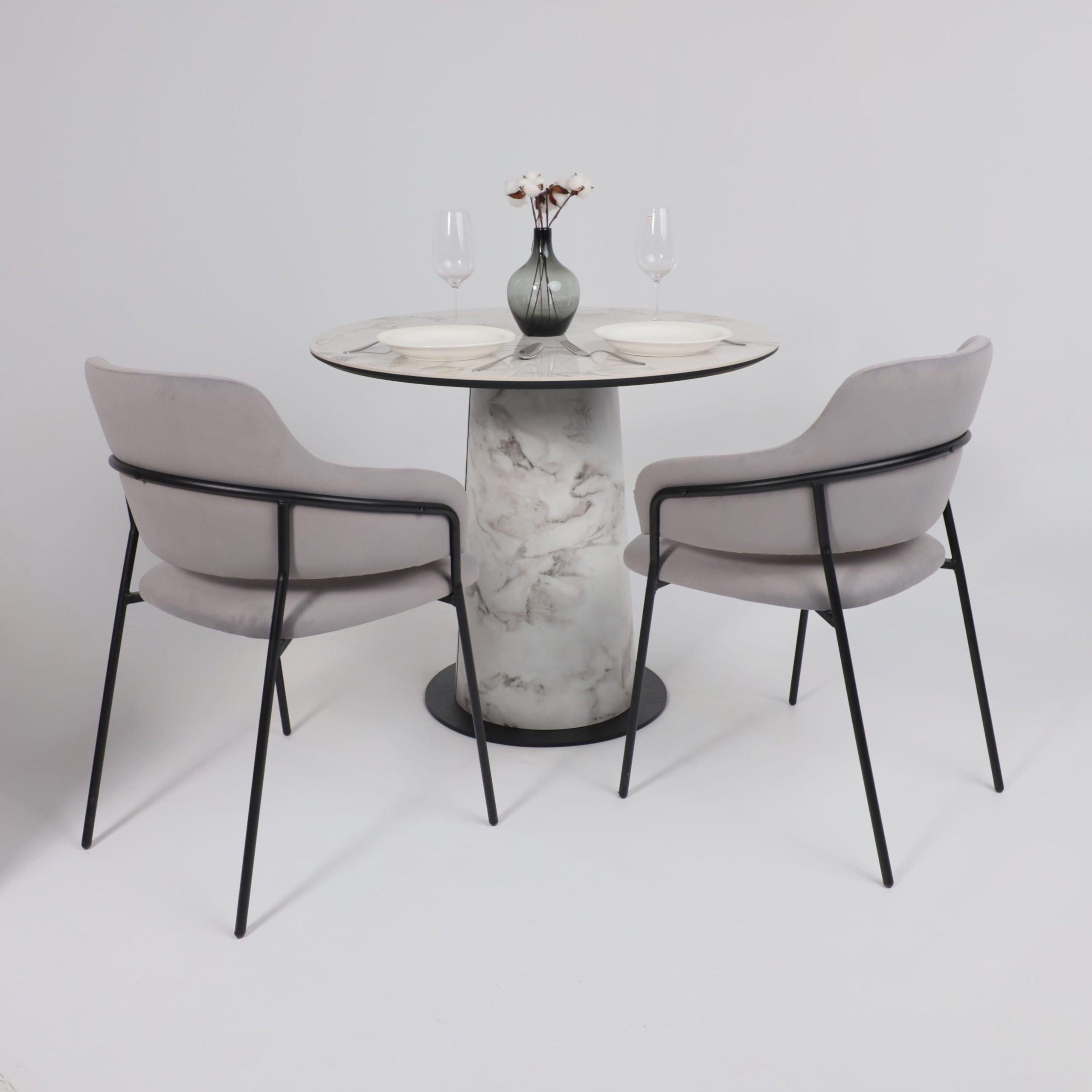 Стол AV 2317, МДФ+керамика, нераздвижной 900 натуральный, глянцевый GOLD JADE/черный+HPL Виктори натуральный