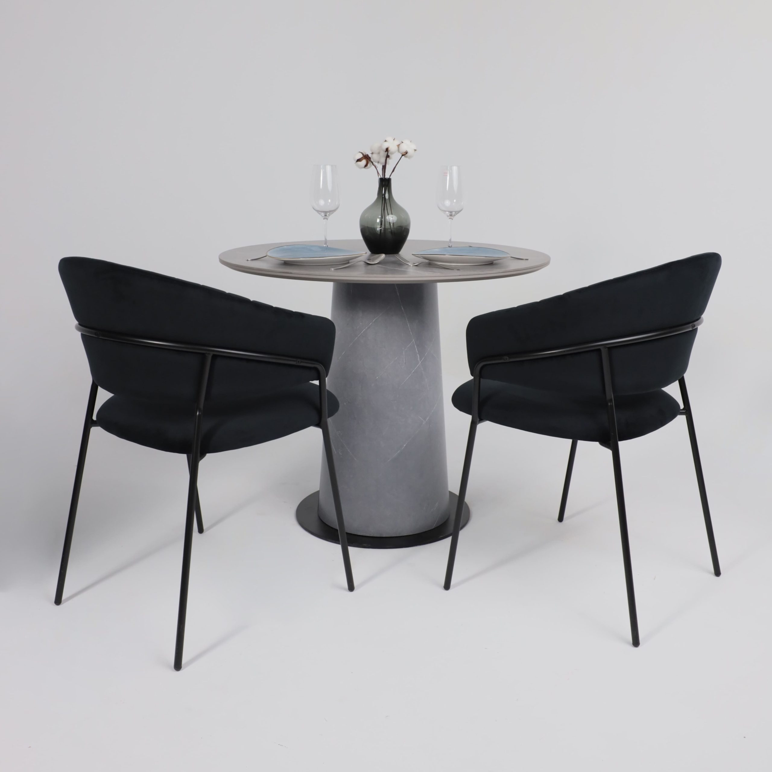 Стол AV 2317, МДФ+керамика, нераздвижной 900 серый, матовый LARKA GREY/черный+HPL Будда