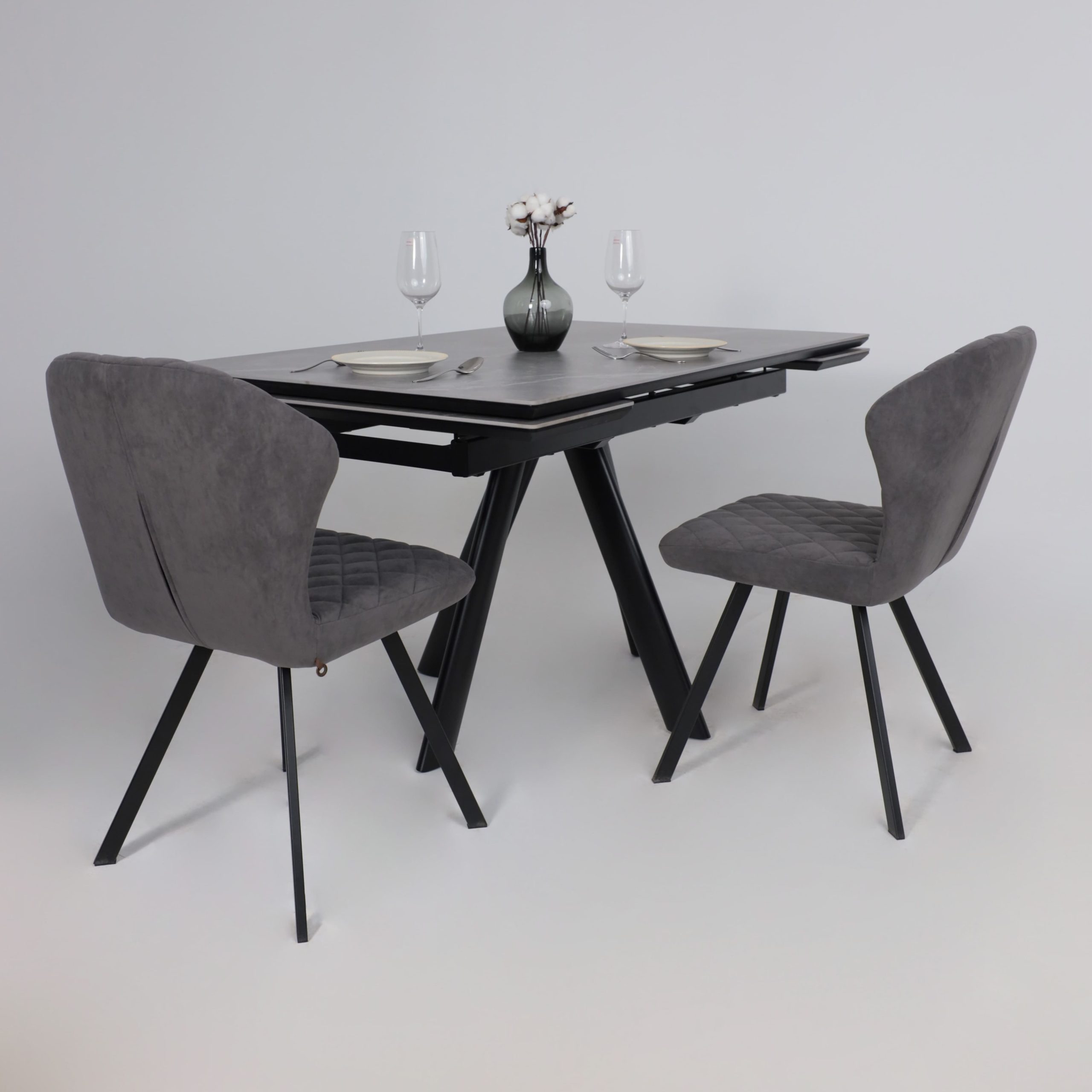 Стол JACK-140, раздвижной 140(30+30)х85, STONE GREY ST CER/Черный