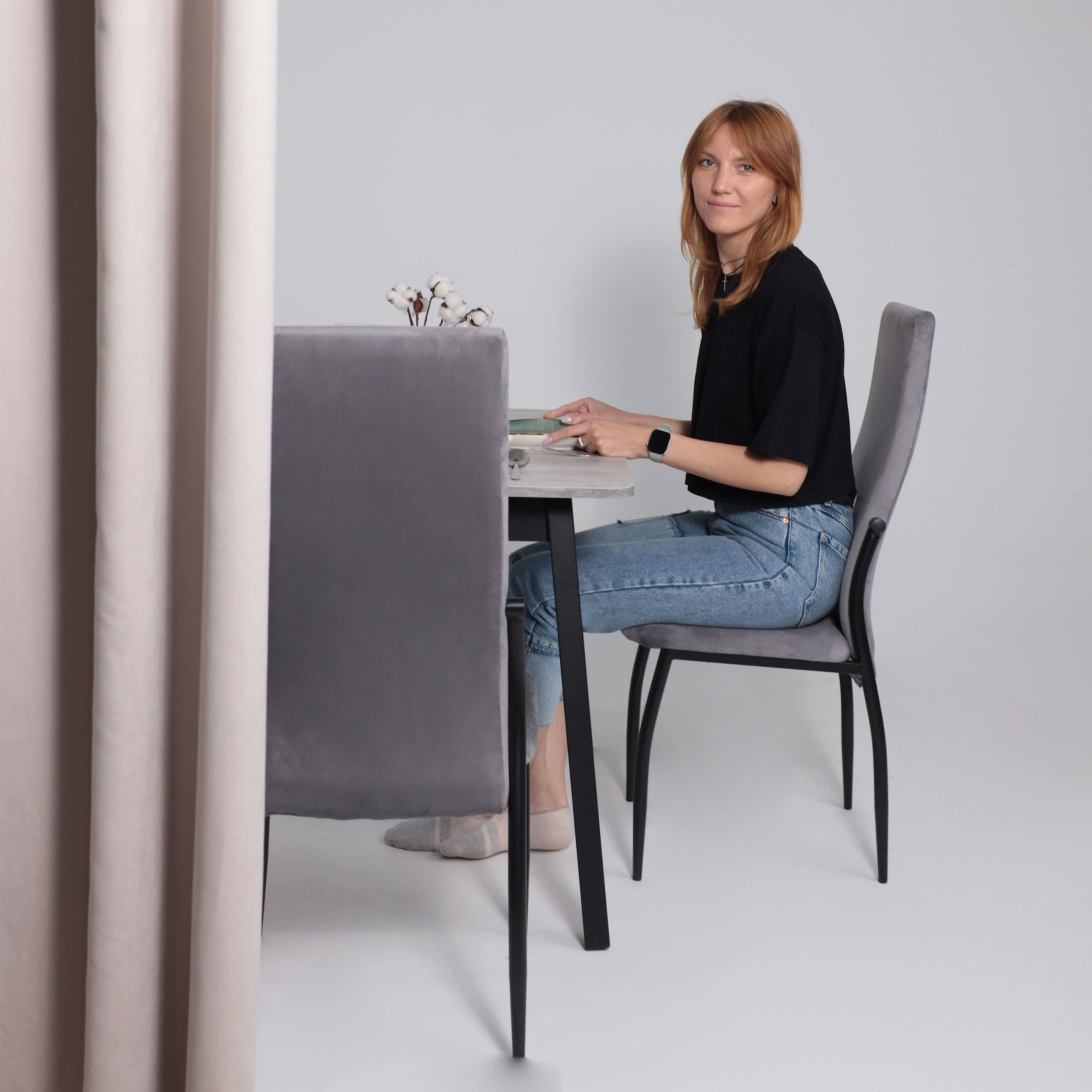 Стол TIRK RADIAL-110, раздвижной 110(142)х70, Серый сланец/Чёрный