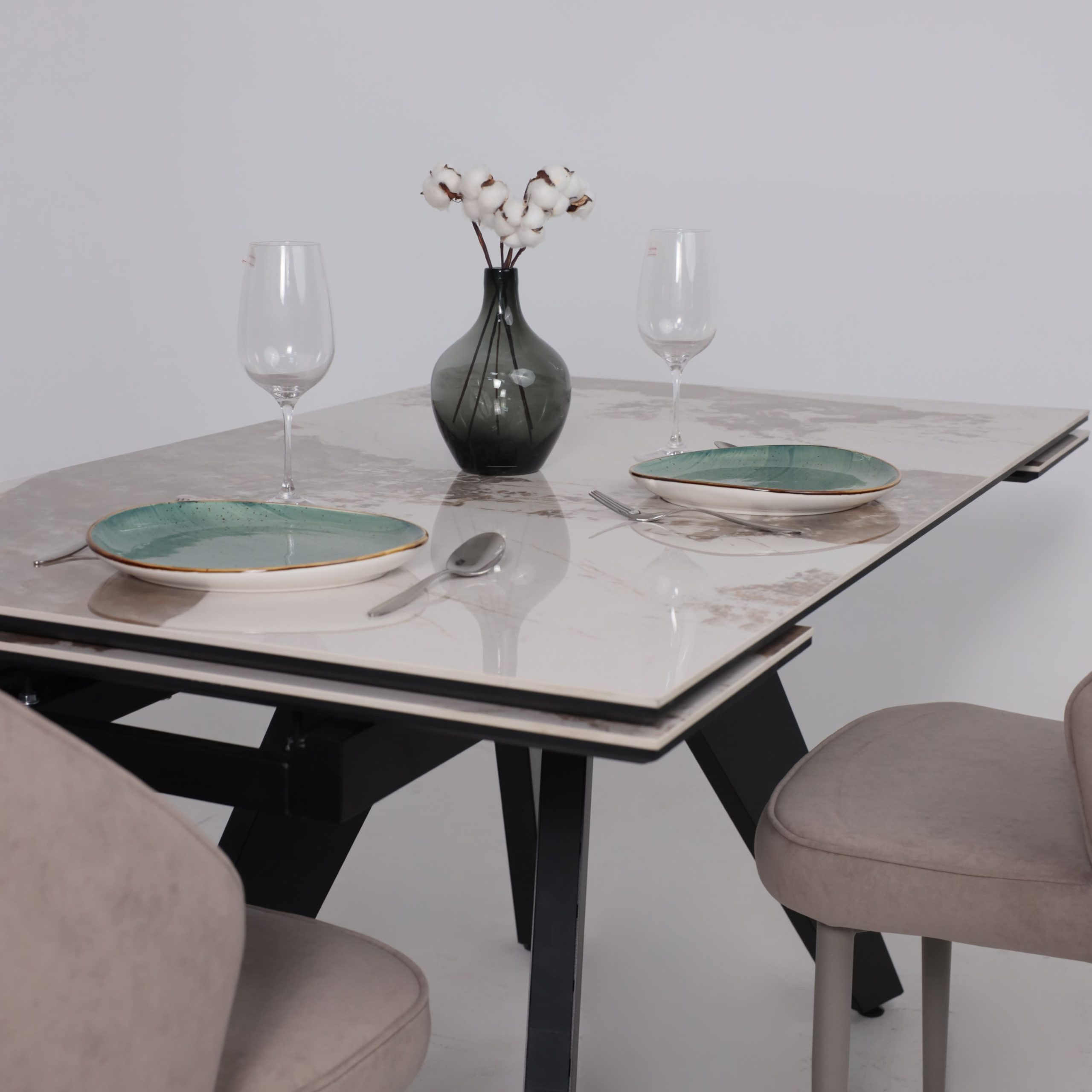 Стол AV 2122, МДФ+керамика, раздвижной 1400 (2000)*850 белый, глянцевый PANDORA/черный