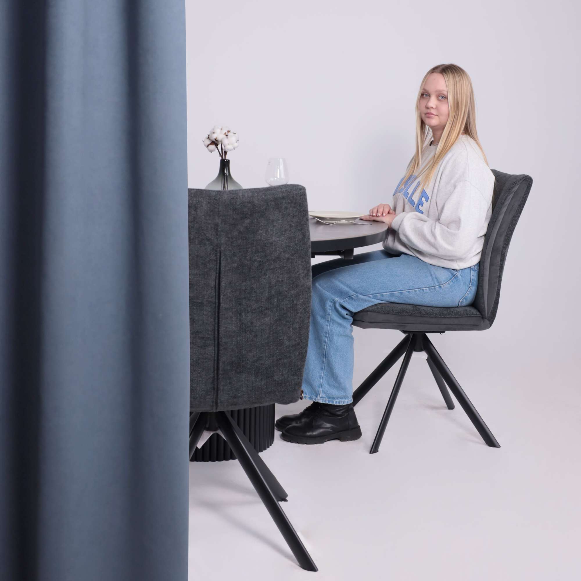 Стол ASKAR ROUND SLIDE-116, раздвижной круглый 116(156), BAYONA GREY PREMIUM CER/Черный