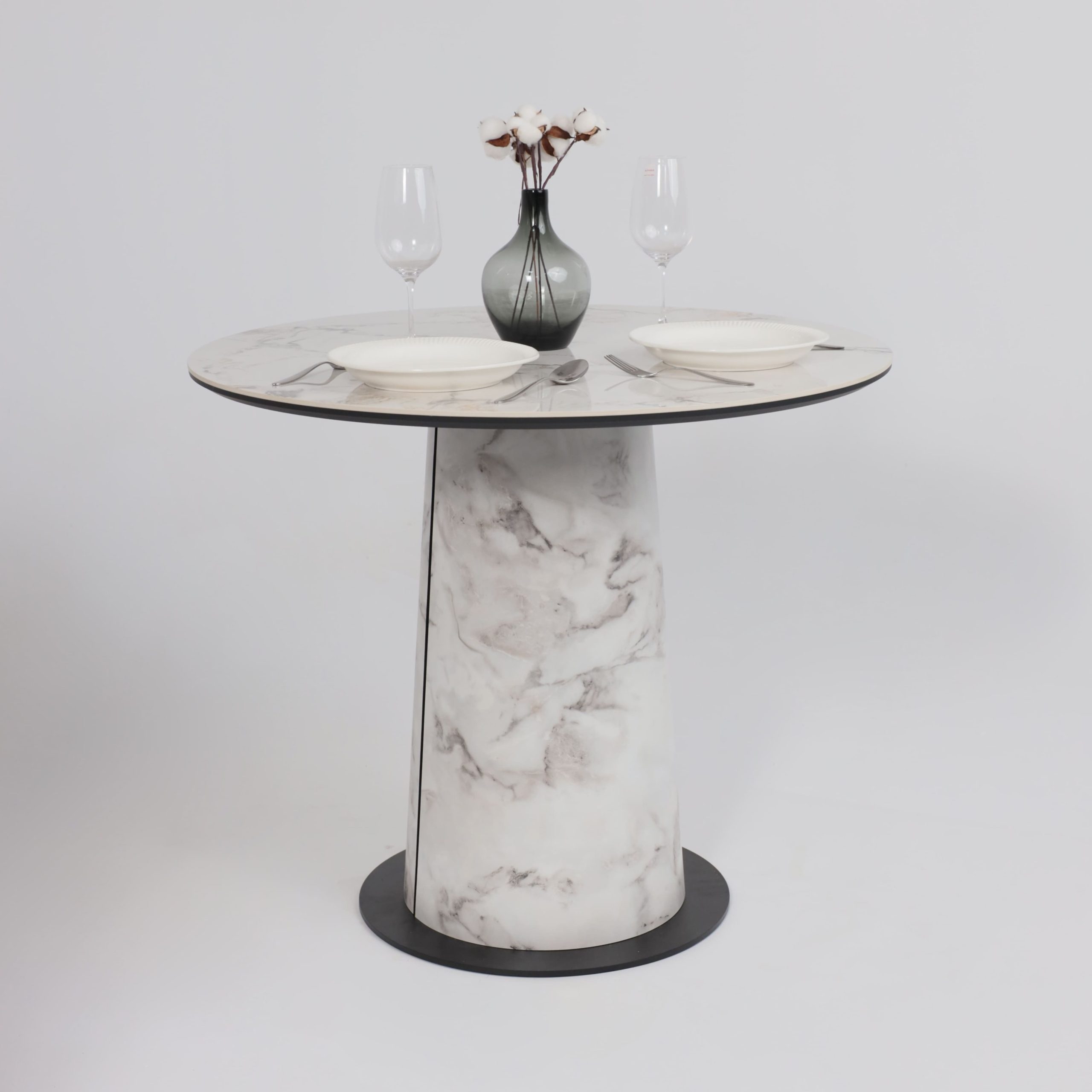 Стол AV 2317, МДФ+керамика, нераздвижной 900 натуральный, глянцевый GOLD JADE/черный+HPL Виктори натуральный