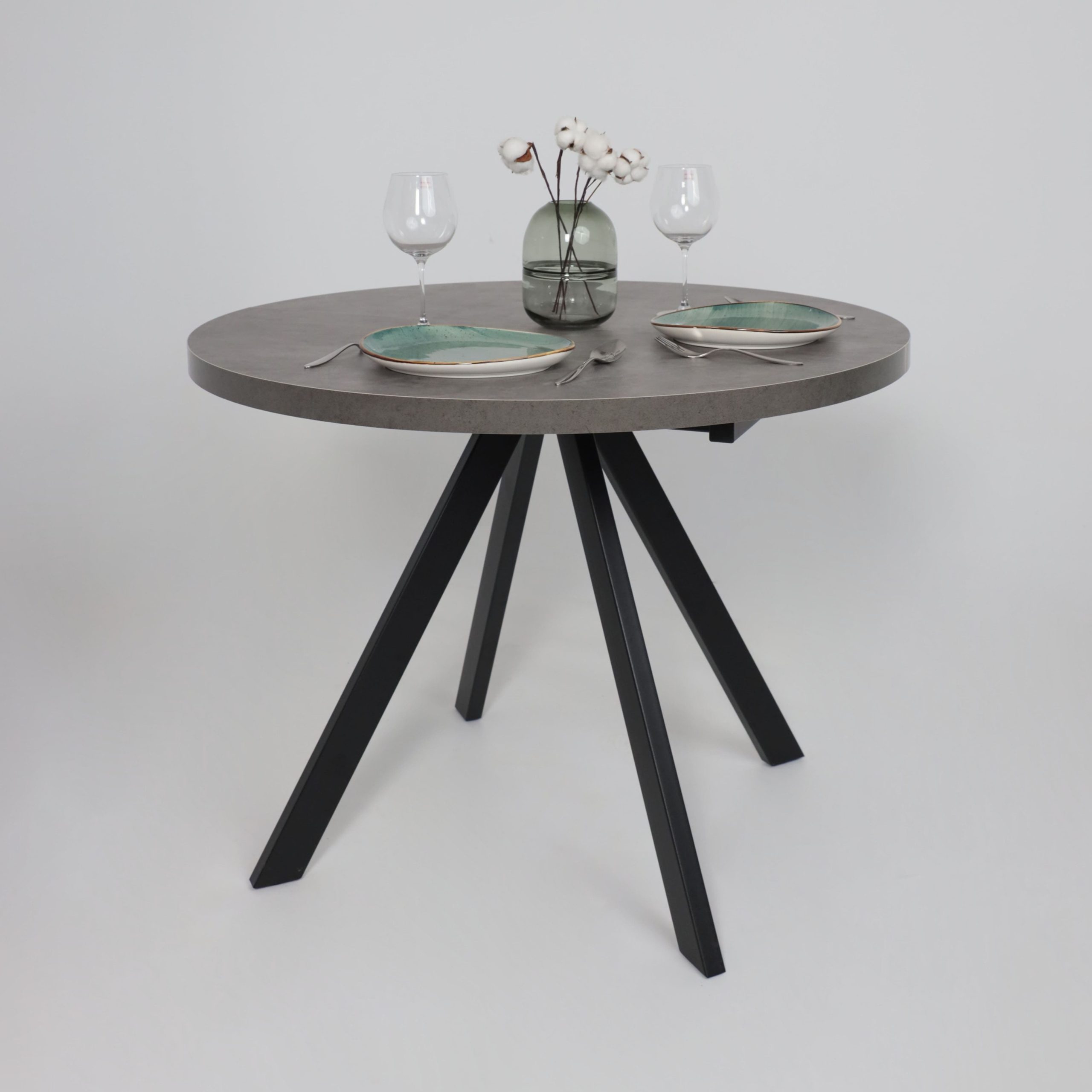 Стол RONDO М-100, круглый раздвижной 100(135), ДЫМЧАТАЯ КЕРАМИКА/Черный