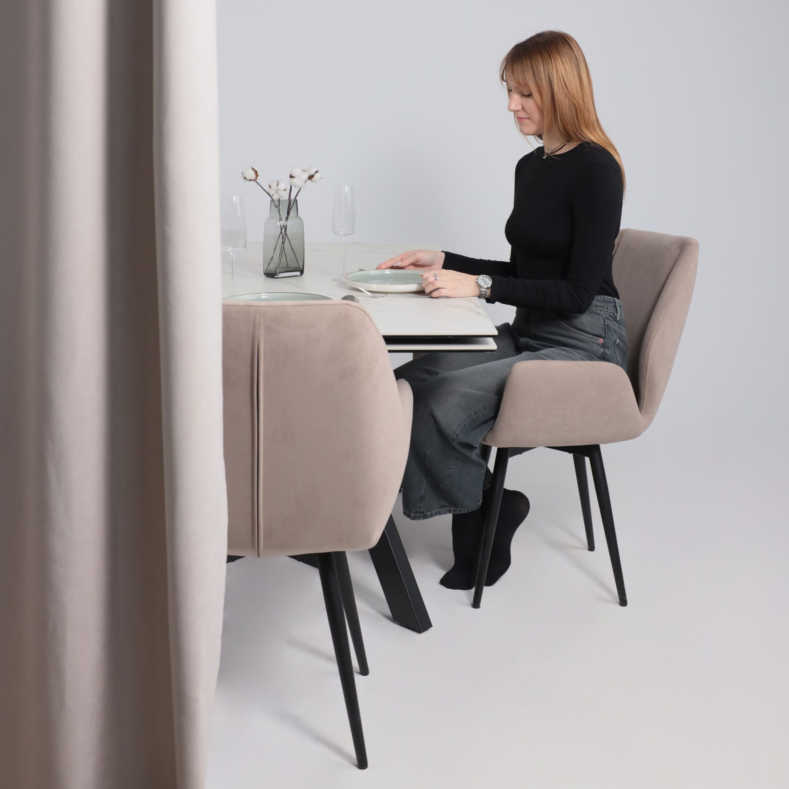 Стол МОНАКО NEW,керамика 0 кат. 1600(2240)*900, Камень белый Greys White/Черный матовый